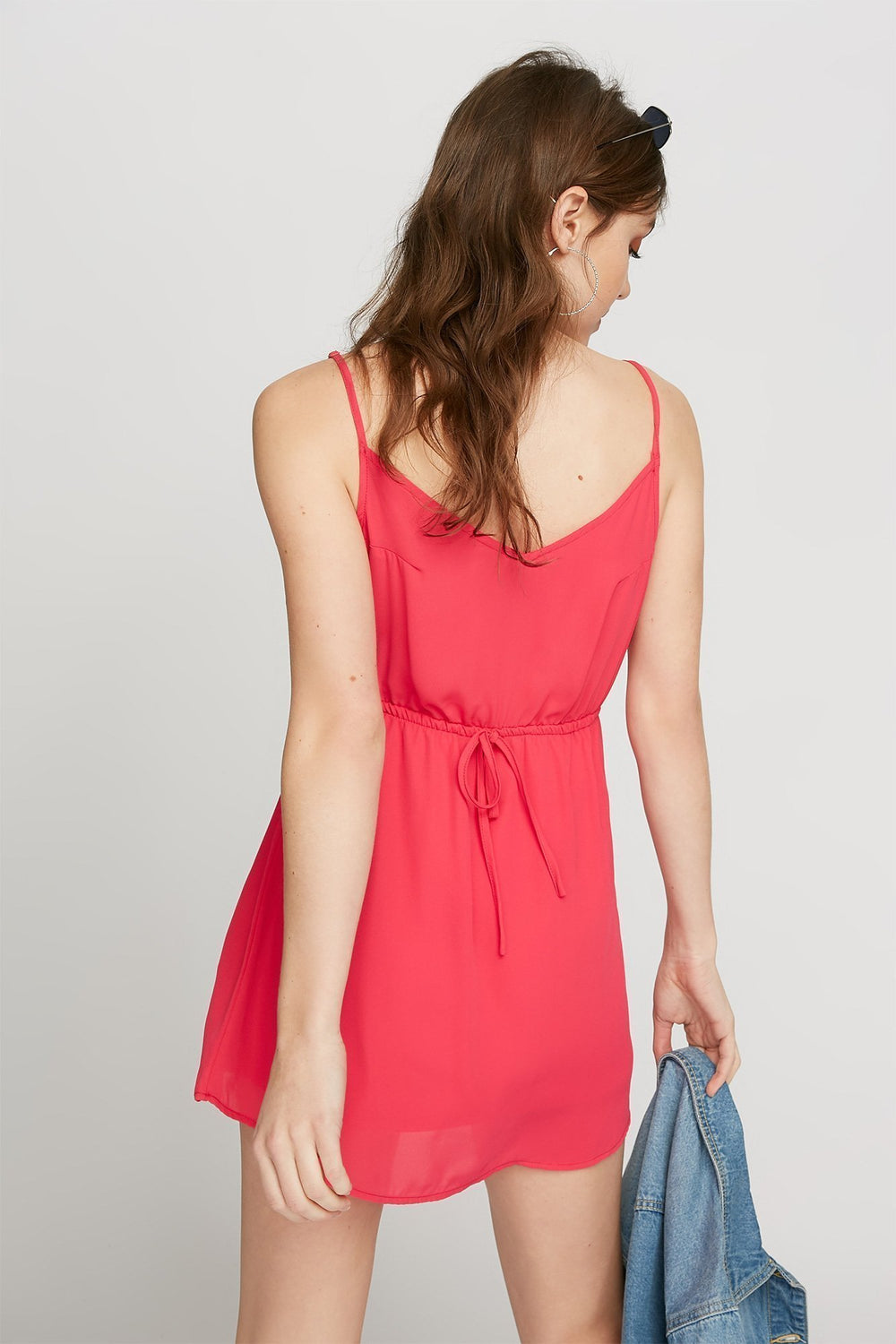 Women 2-Way Camisole Drawstring Dress Cherry