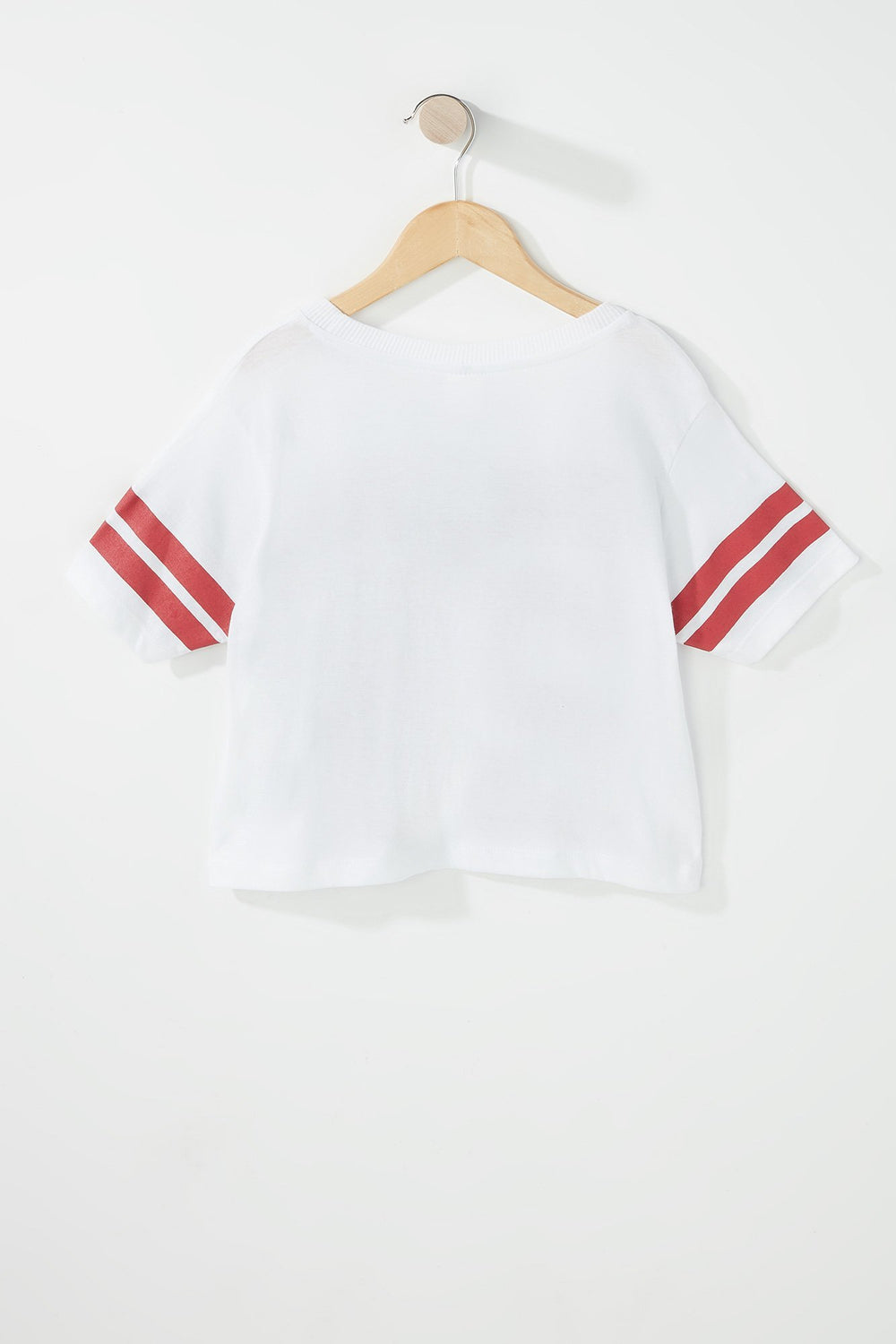 Kids Girls World Cup Varsity Striped Cropped Graphic T-Shirt Cherry