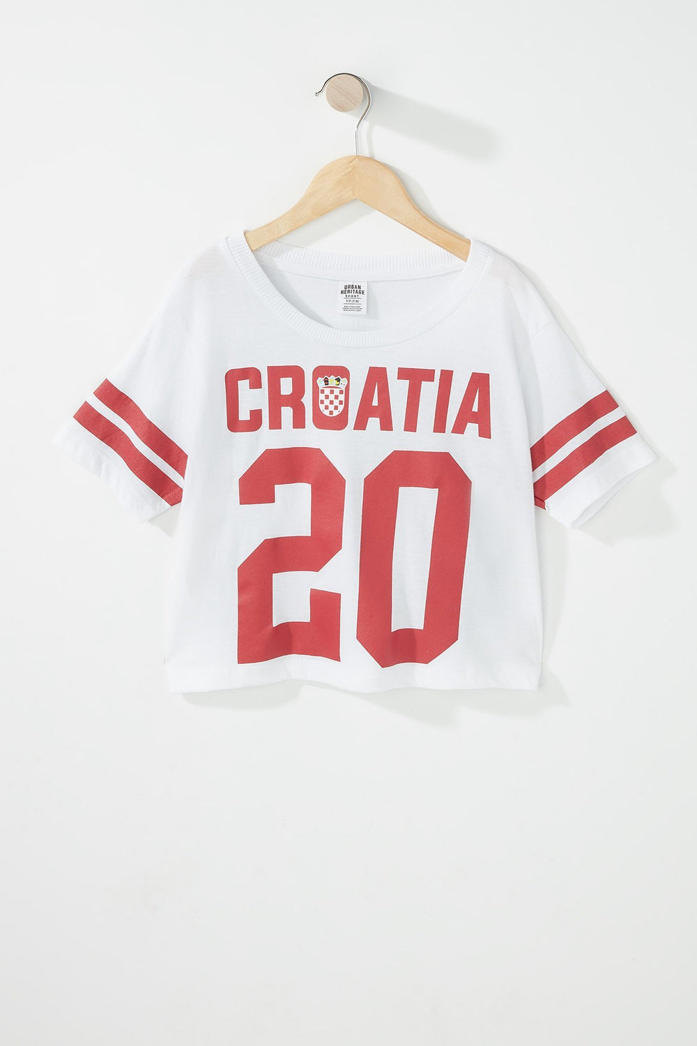 Kids Girls World Cup Varsity Striped Cropped Graphic T-Shirt Cherry