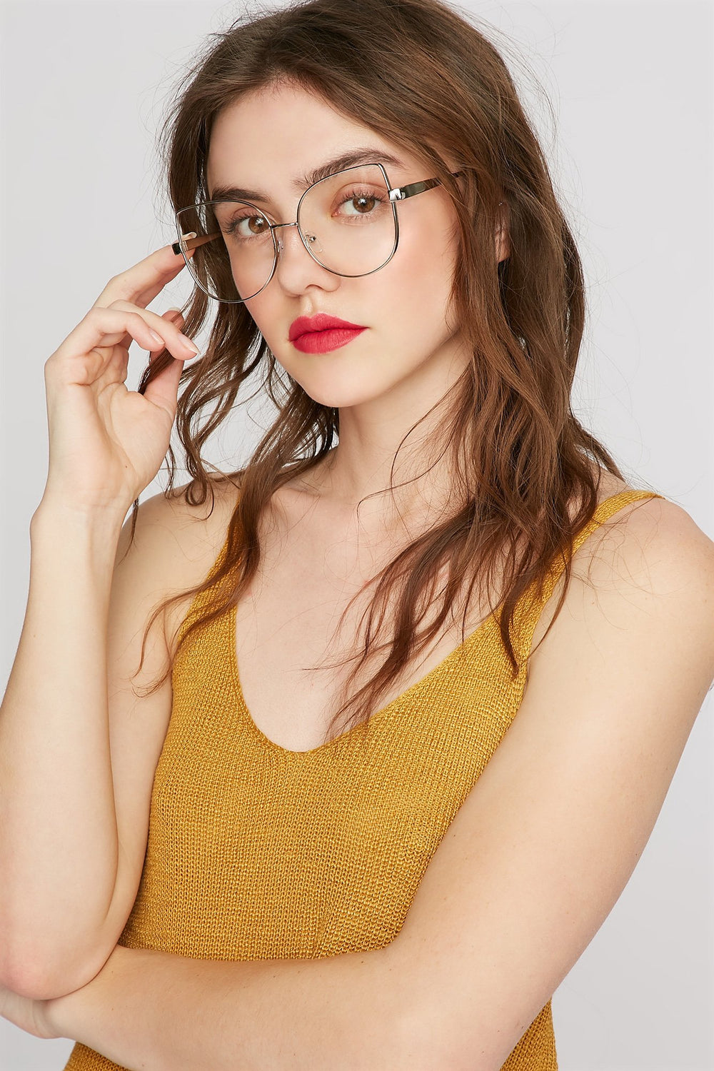Women Lunettes de soleil il de chat surdimensionnées Clair
