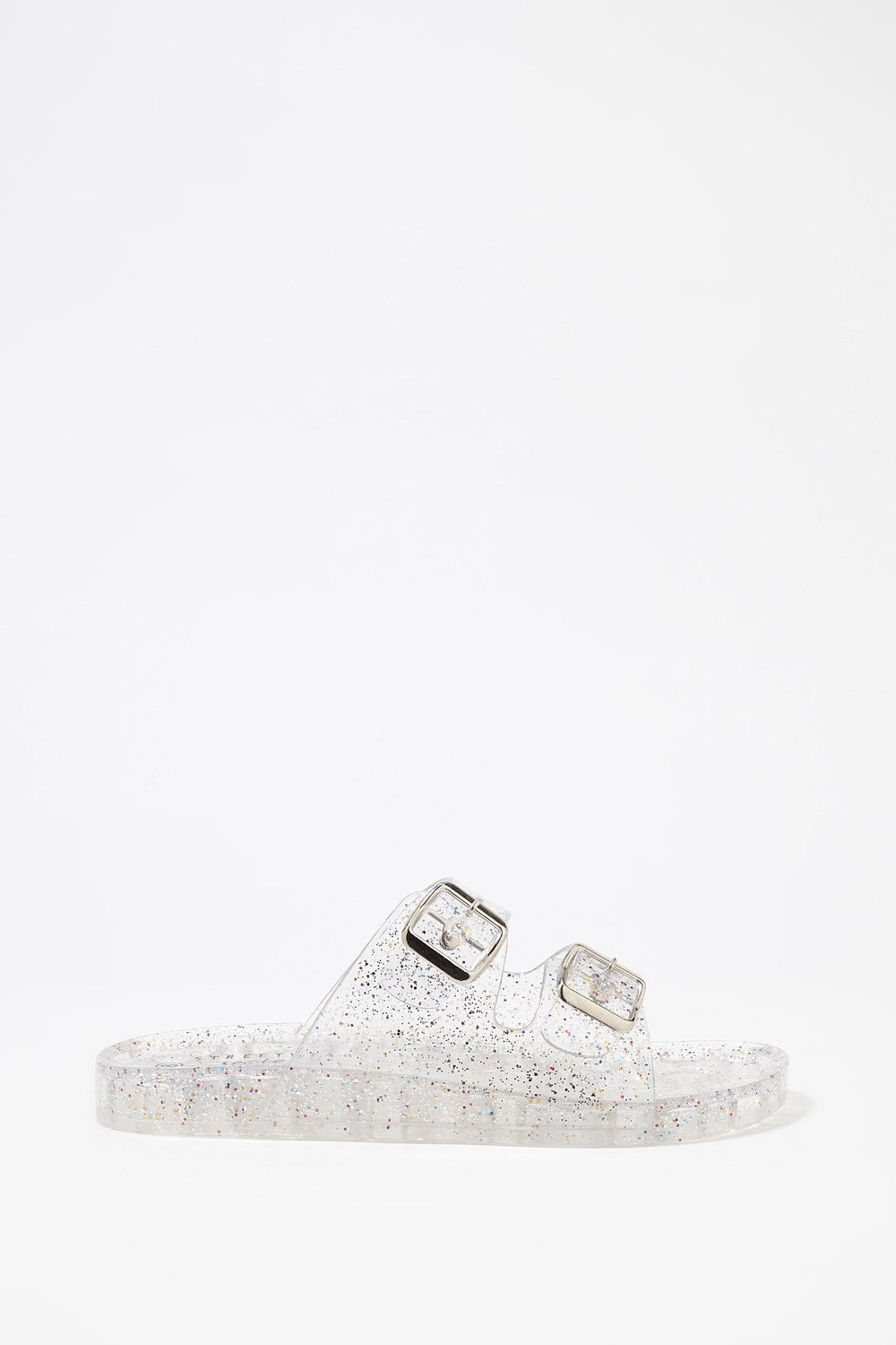 Women Mules en gel scintillant avec boucle double Clair