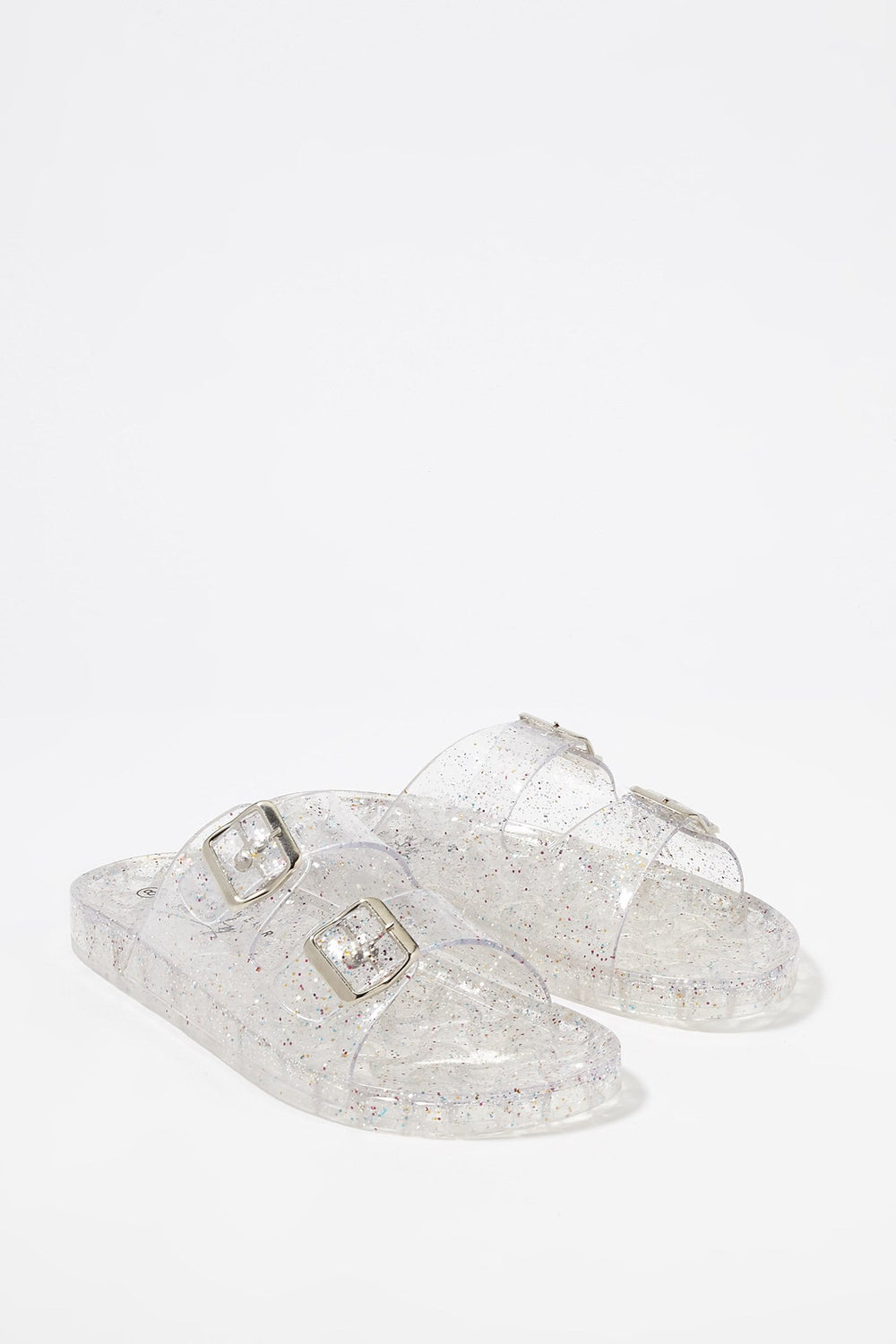 Women Glitter Jelly Duel Buckle Slider Sandal Clear