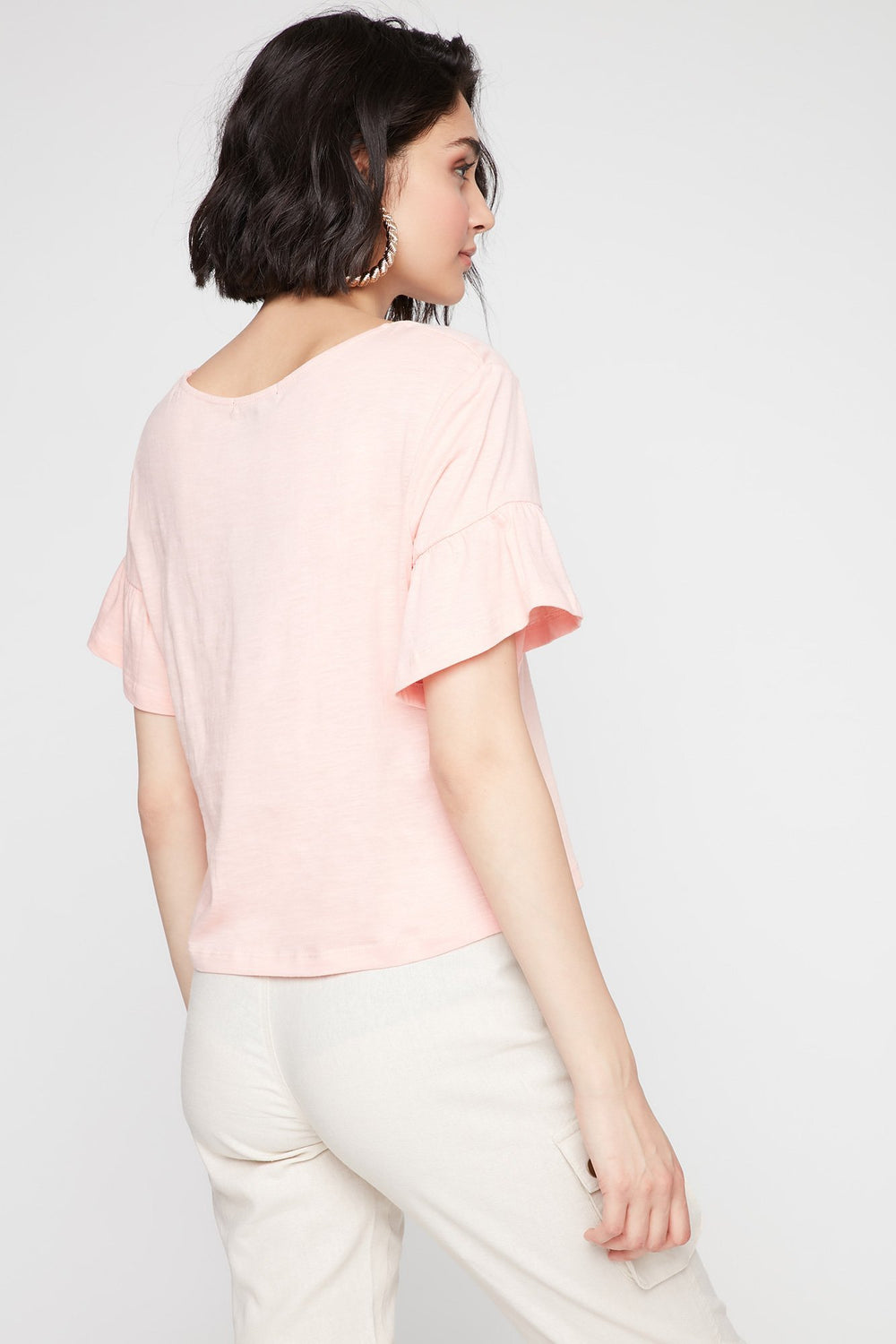 Women T-shirt à manches évasées volantées Corail
