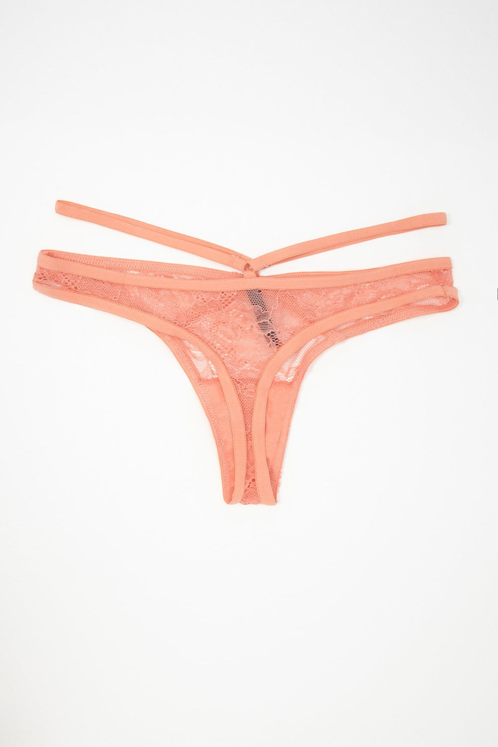 Women Tanga en dentelle à motif de cage Corail