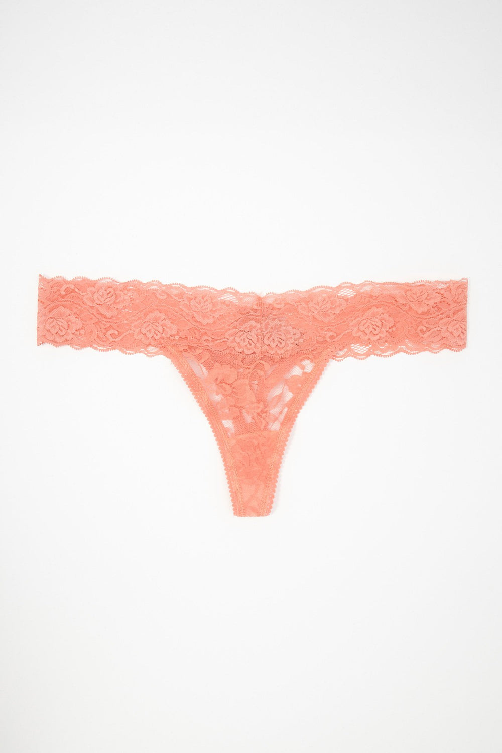 Women Tanga en dentelle fleurie Corail
