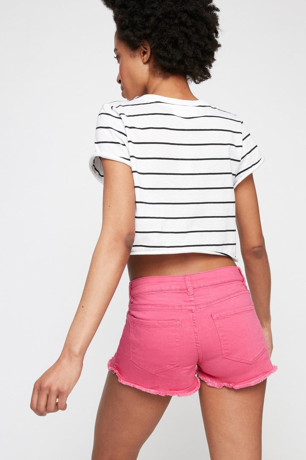 Women Short en denim London rose avec franges Corail