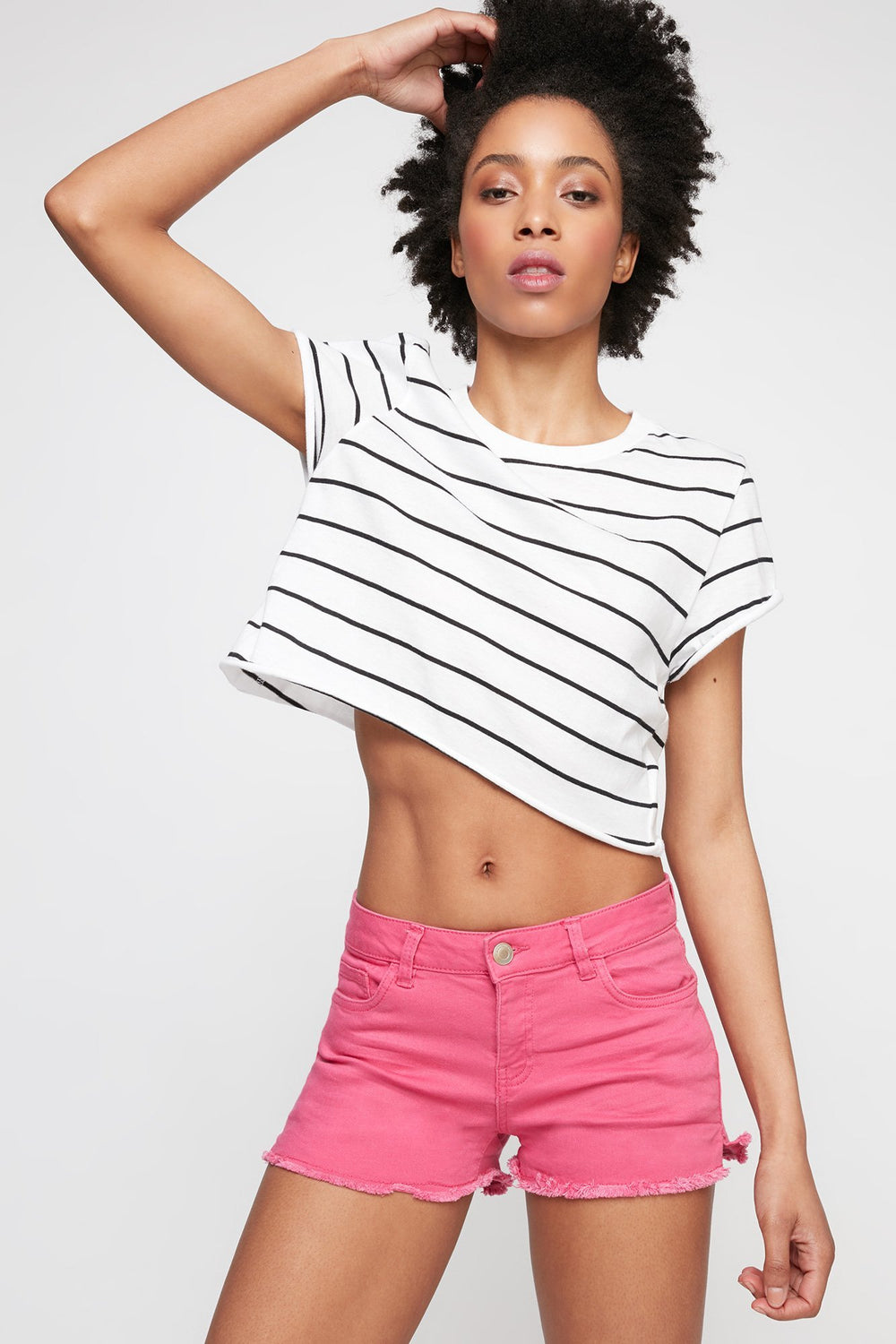 Women Short en denim London rose avec franges Corail