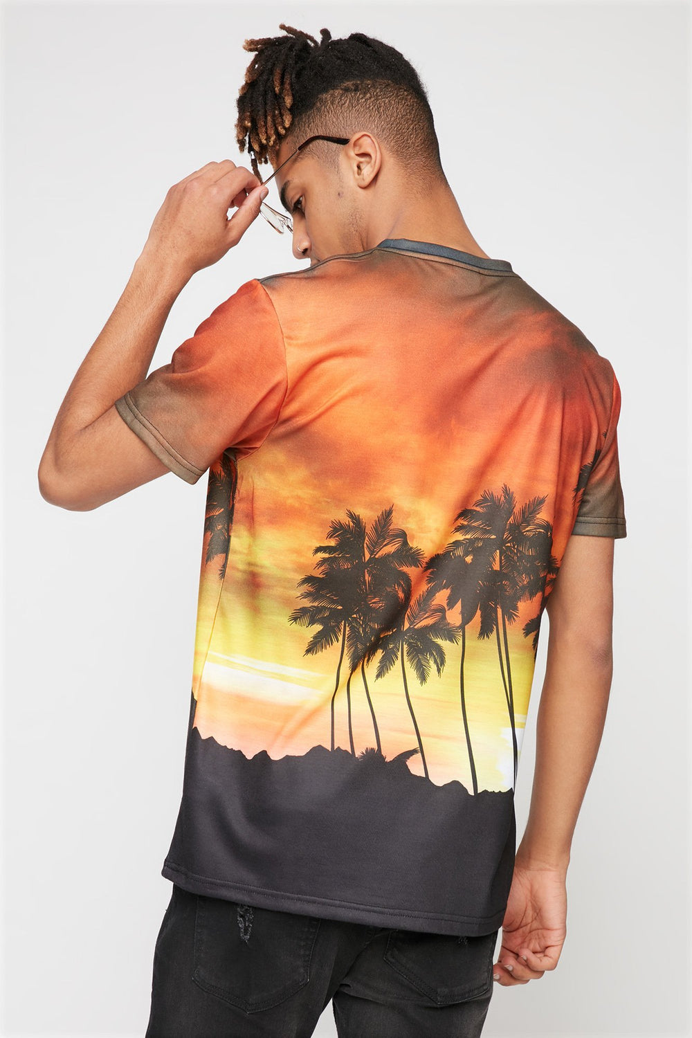 Men T-shirt à imprimé Chill Vibes et motif de palmiers Corail