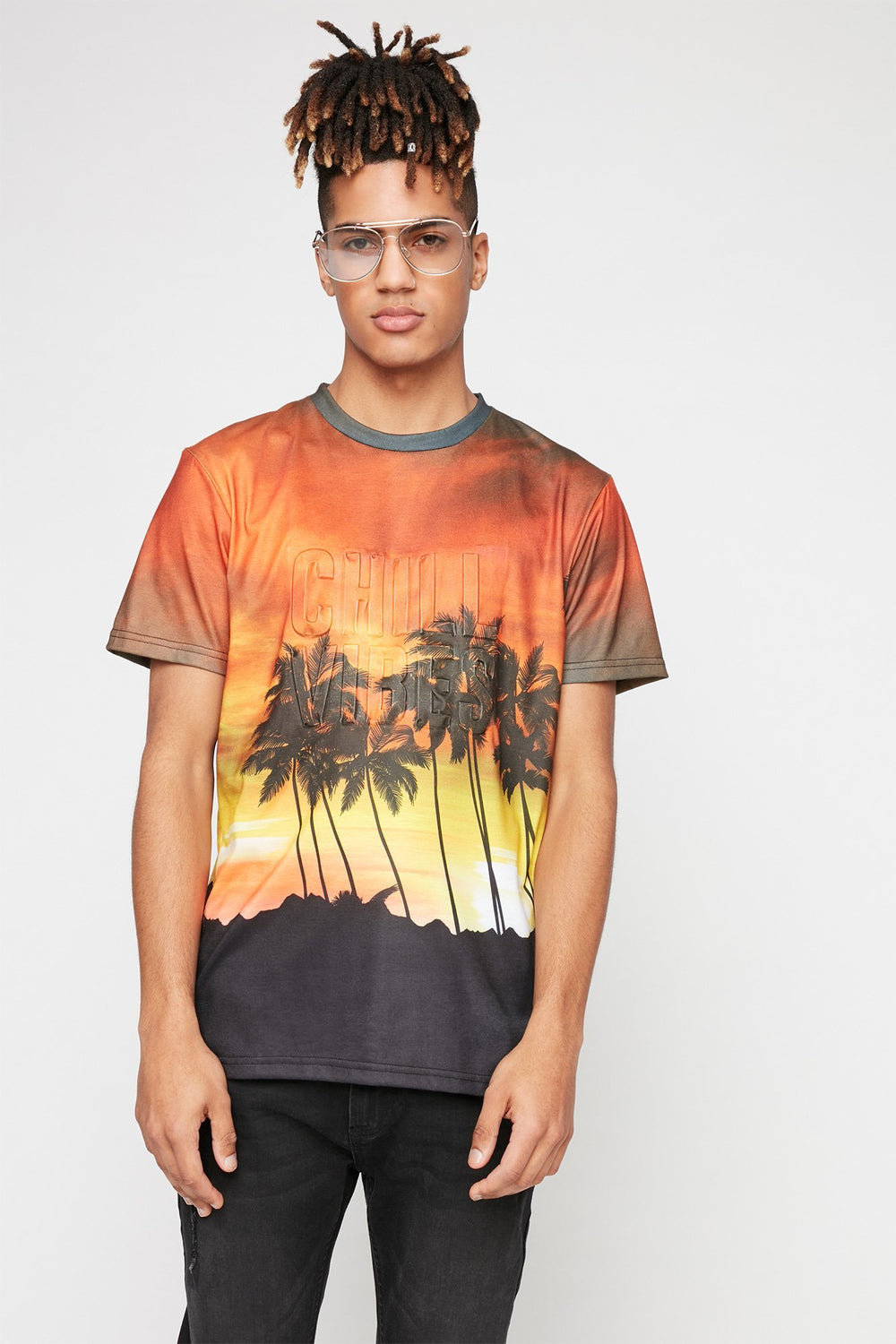 Men T-shirt à imprimé Chill Vibes et motif de palmiers Corail