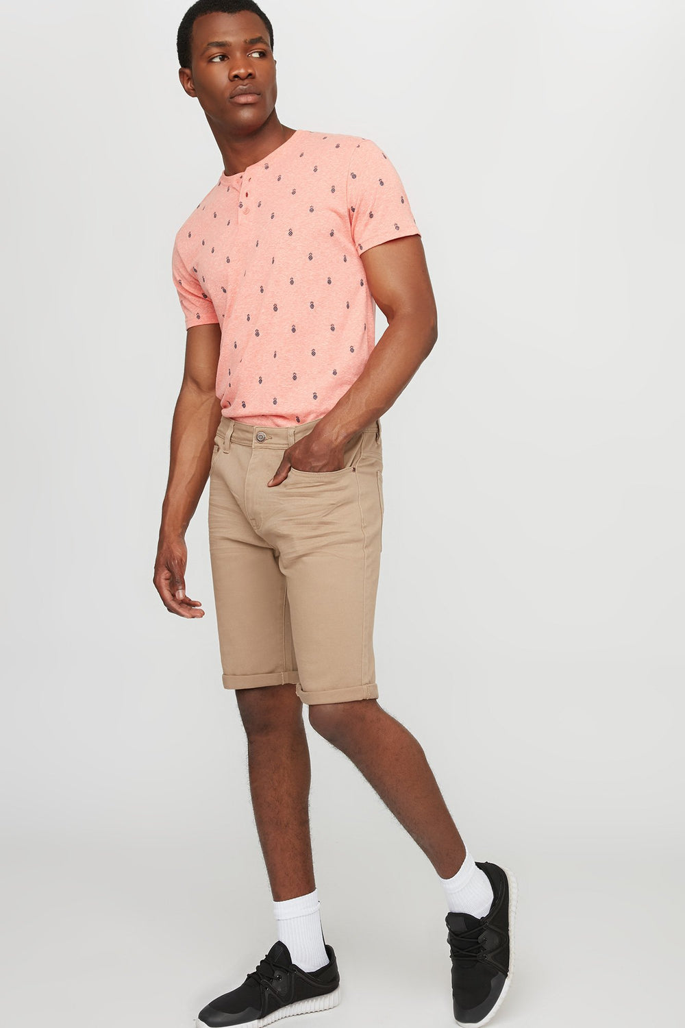Men T-shirt henley à petits motifs Corail