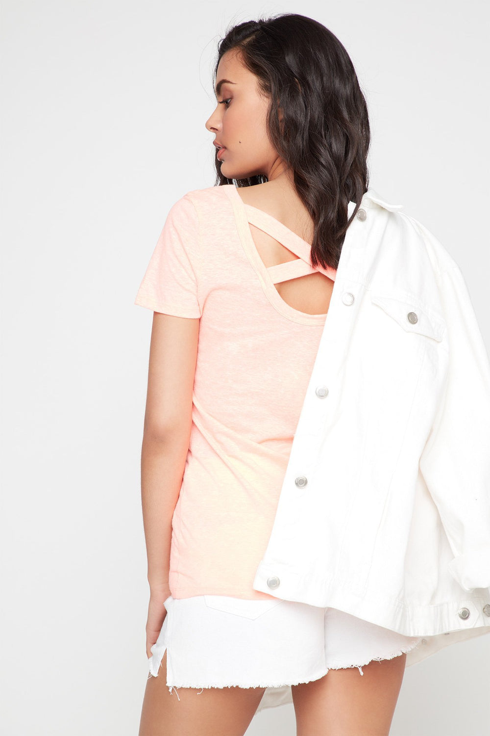 Women T-shirt léger croisé au dos Corail