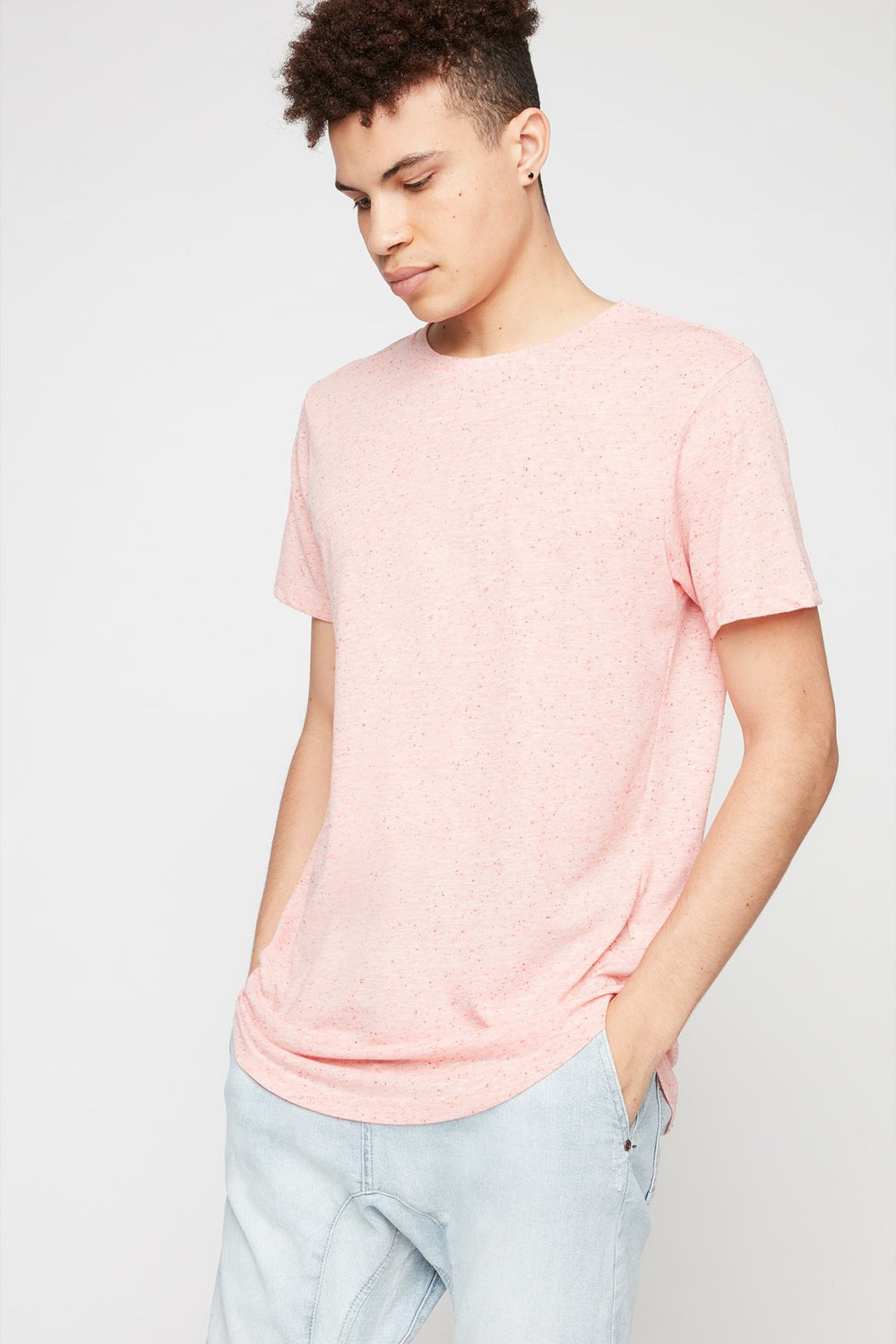 Men T-shirt teint par espacements à encolure dégagée Corail