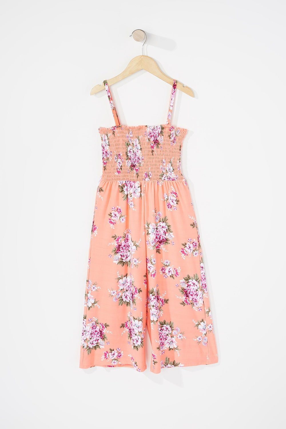 Kids Combinaison smockée fleurie sans manches pour fille Corail