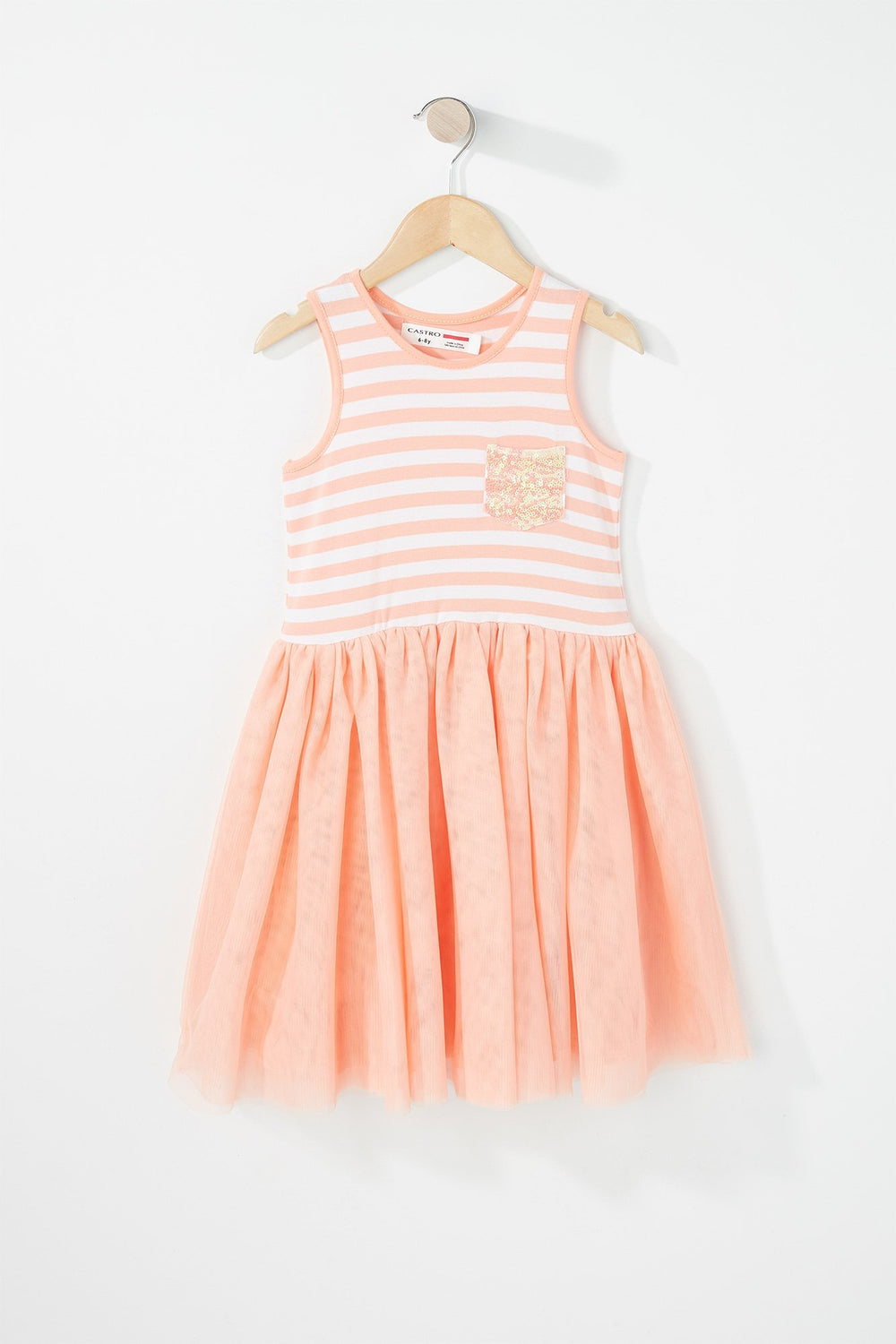 Kids Robe ballerine rayée avec poche à paillettes pour fille Corail