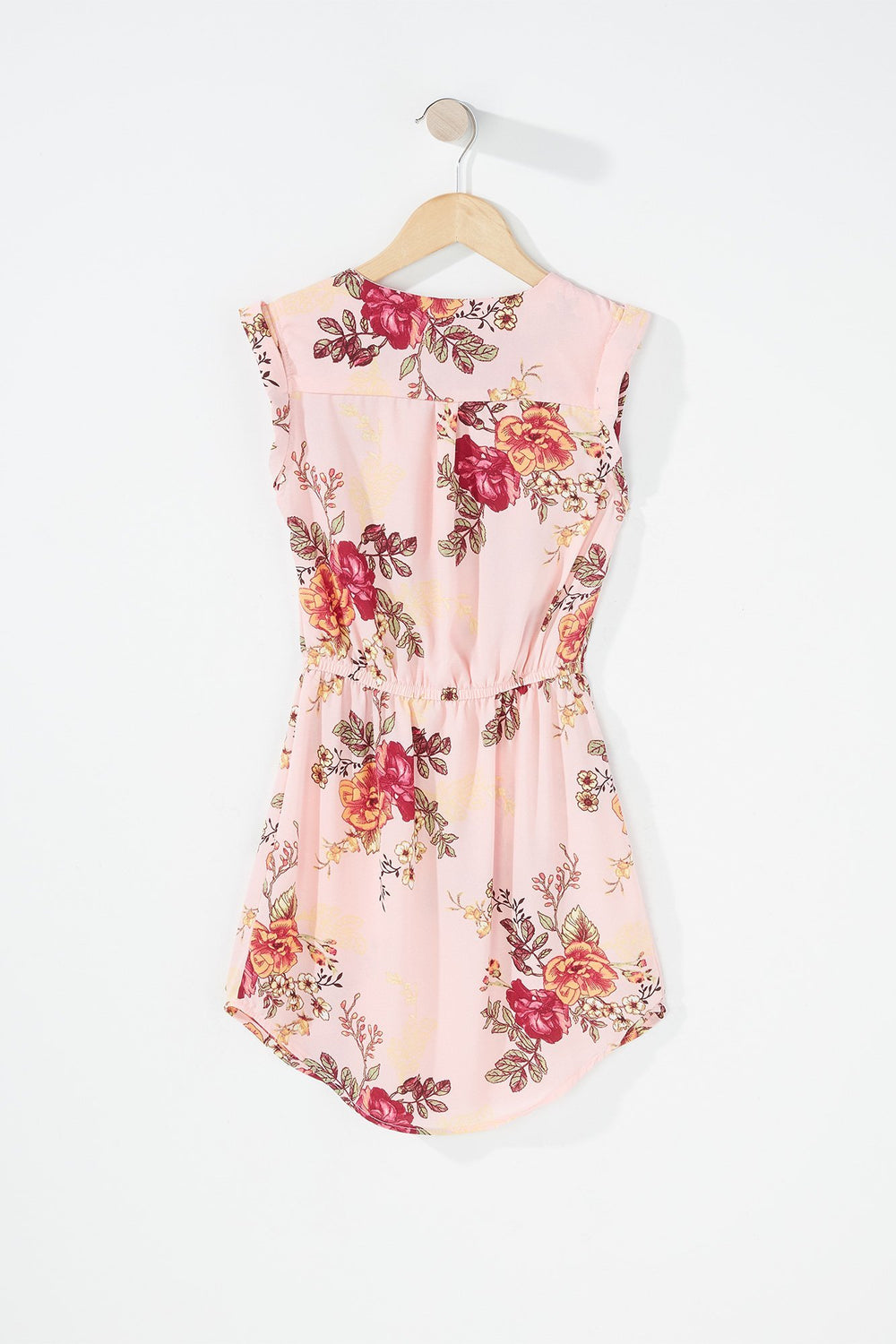 Kids Robe fleurie à ourlet arrondi et taille coulissante avec demi-fermeture à glissière pour fille Corail