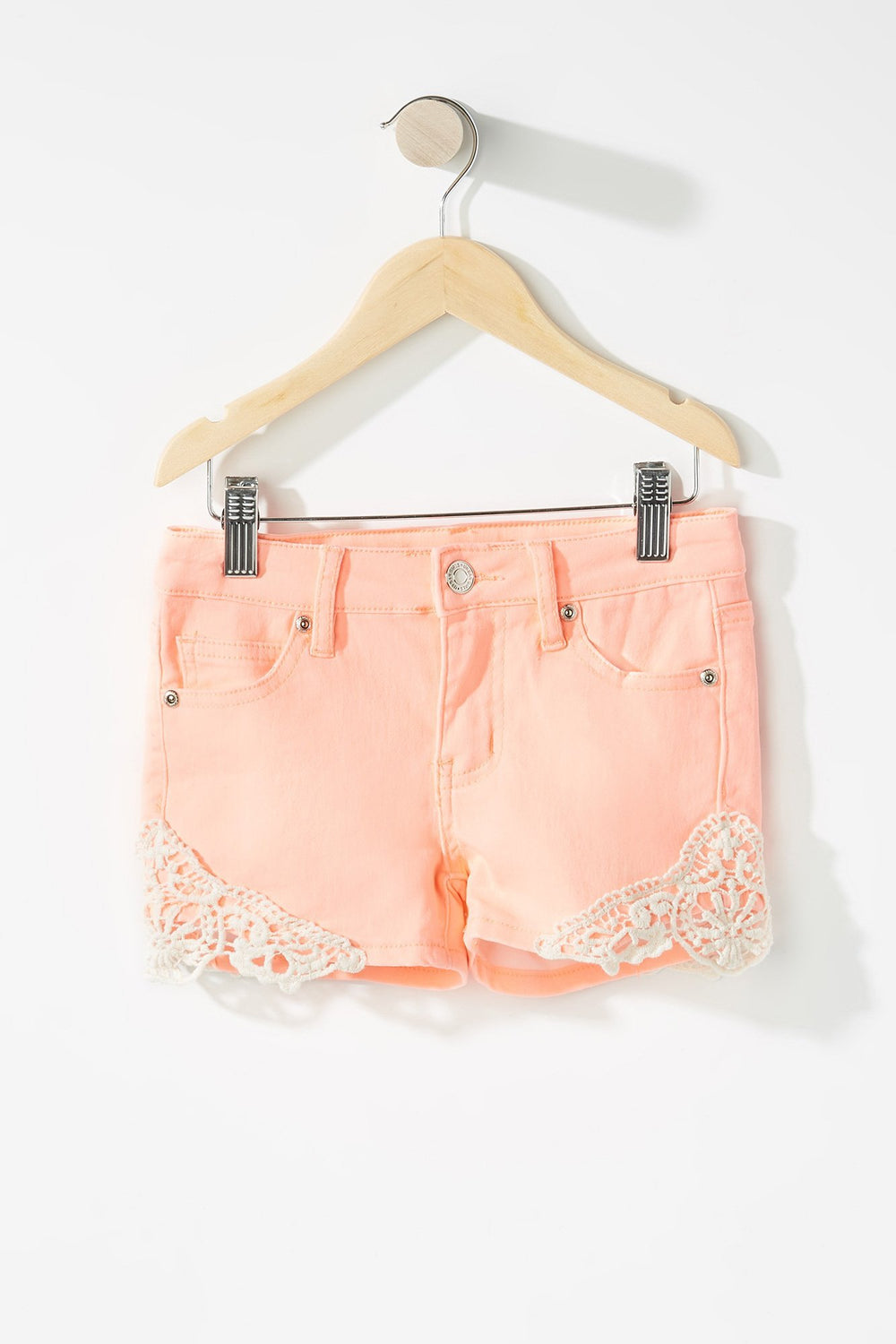 Kids Short en denim crocheté coloré pour fille Corail