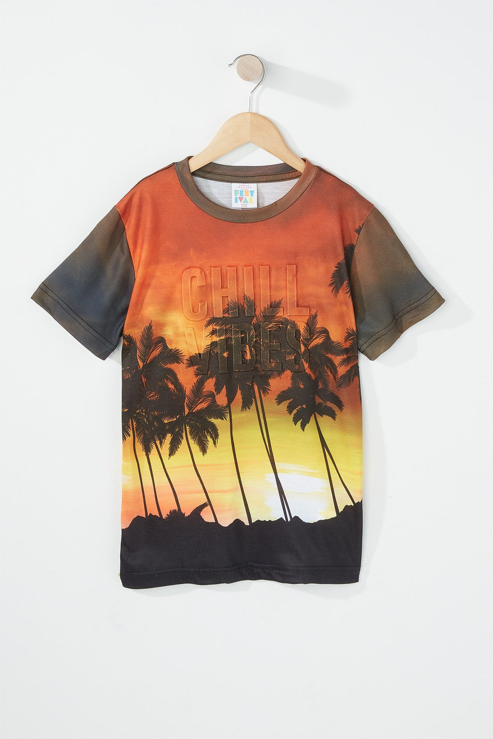Kids T-shirt à motif de palmiers et imprimé Chill Vibes pour garçon Corail