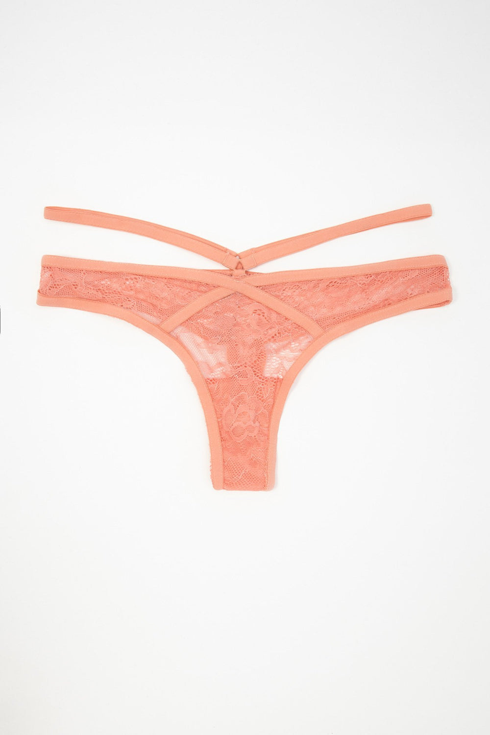 Women Caged Lace Thong Coral