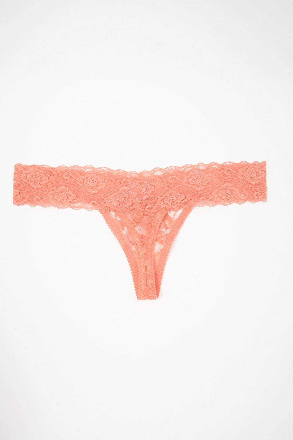 Women Floral Lace Thong Coral