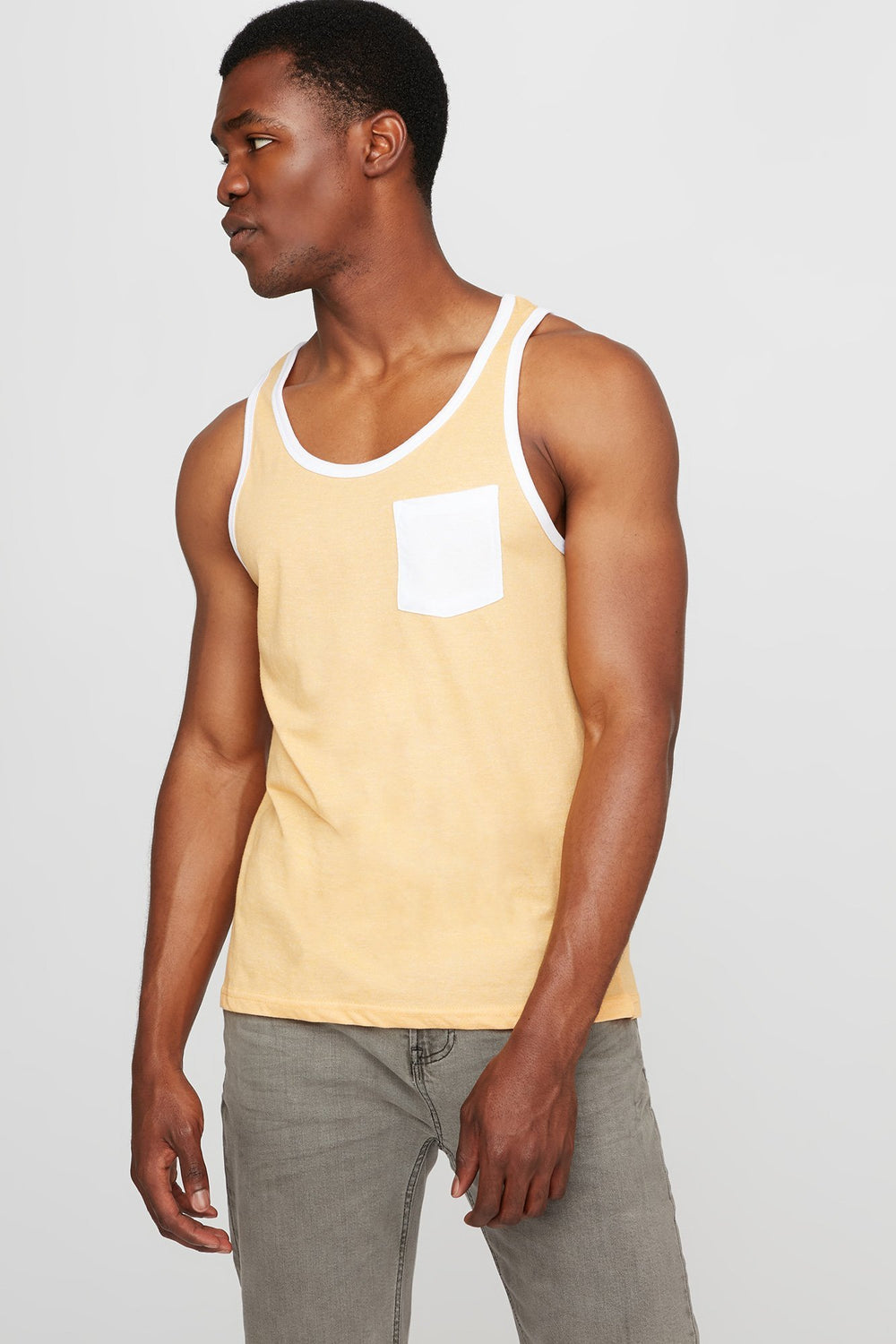 Men Coloured Pocket Ringer Tank Coral