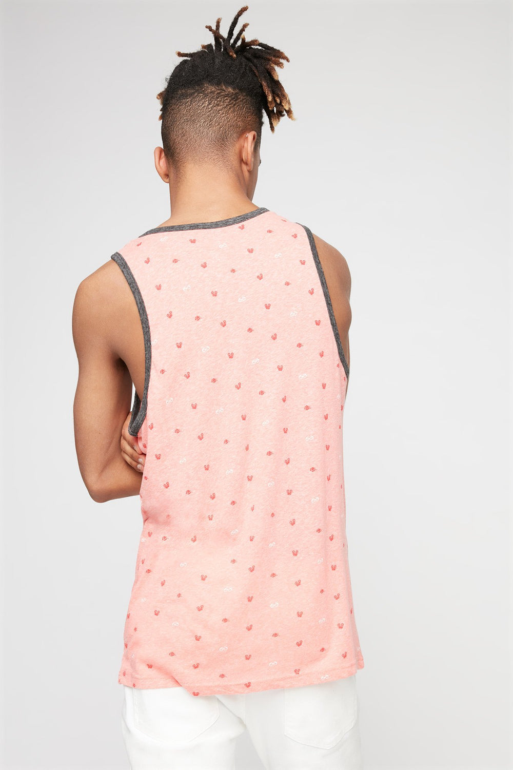 Men Printed Contrast Trim Pocket Tank Coral