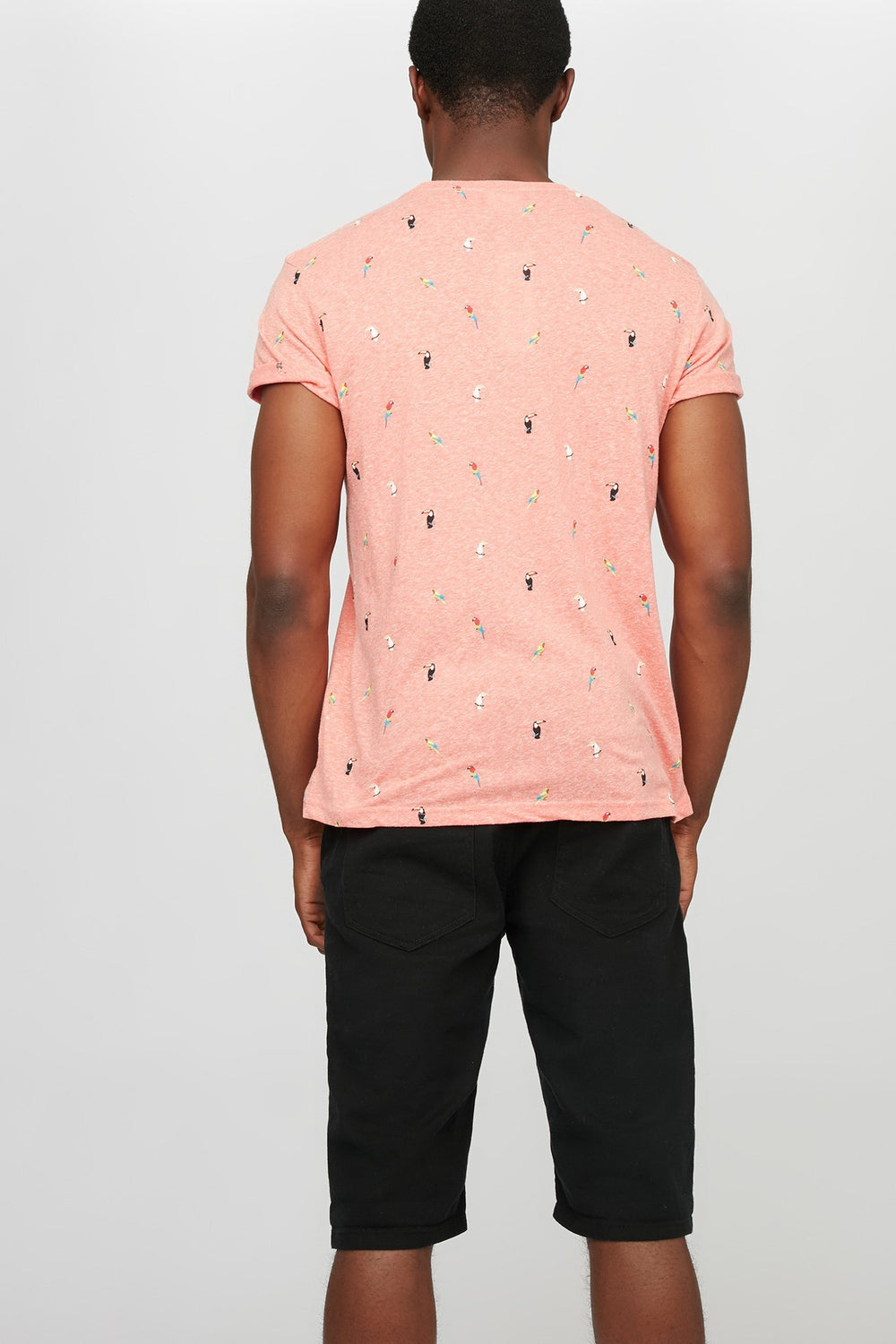 Men Printed Crewneck T-Shirt Coral