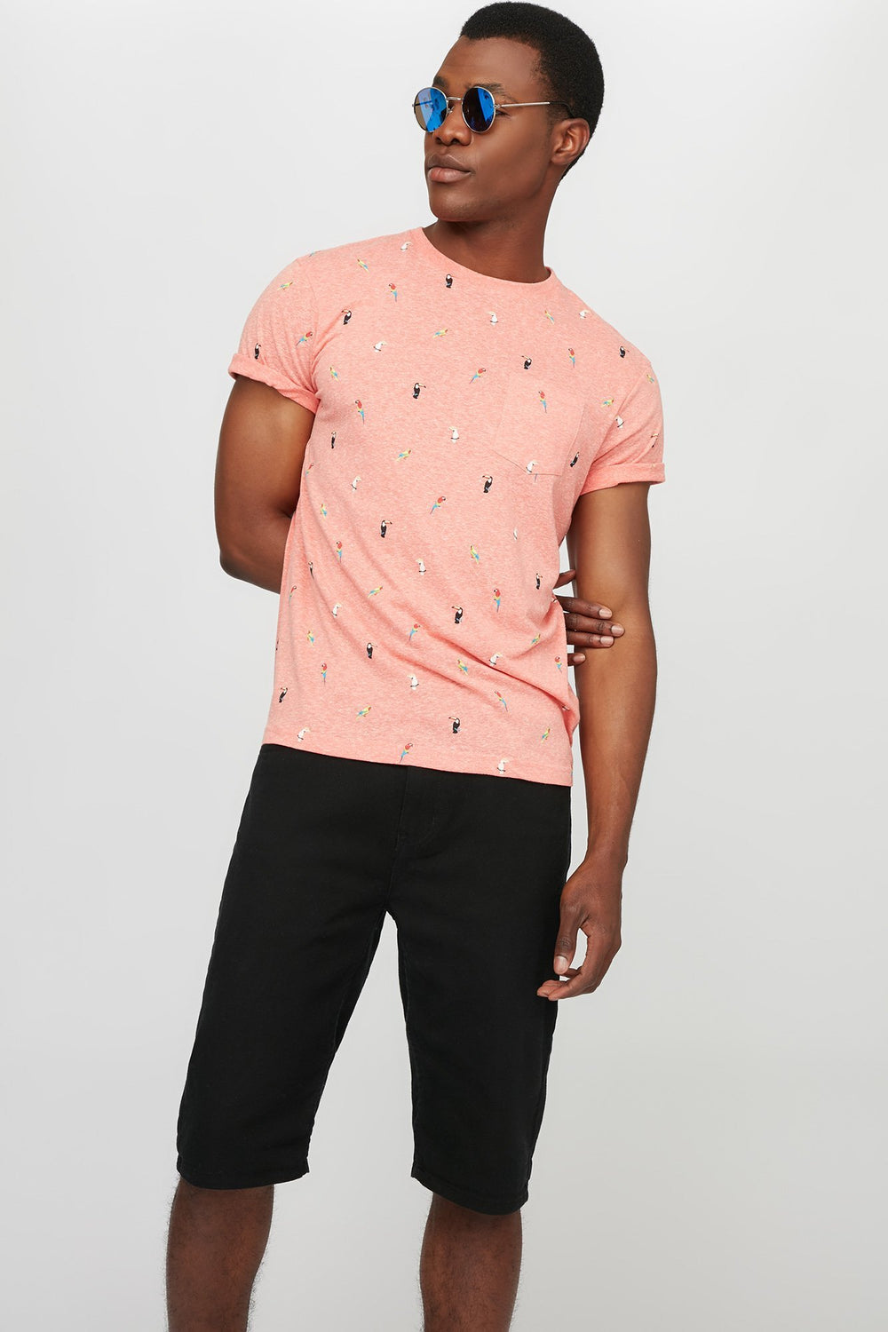 Men Printed Crewneck T-Shirt Coral