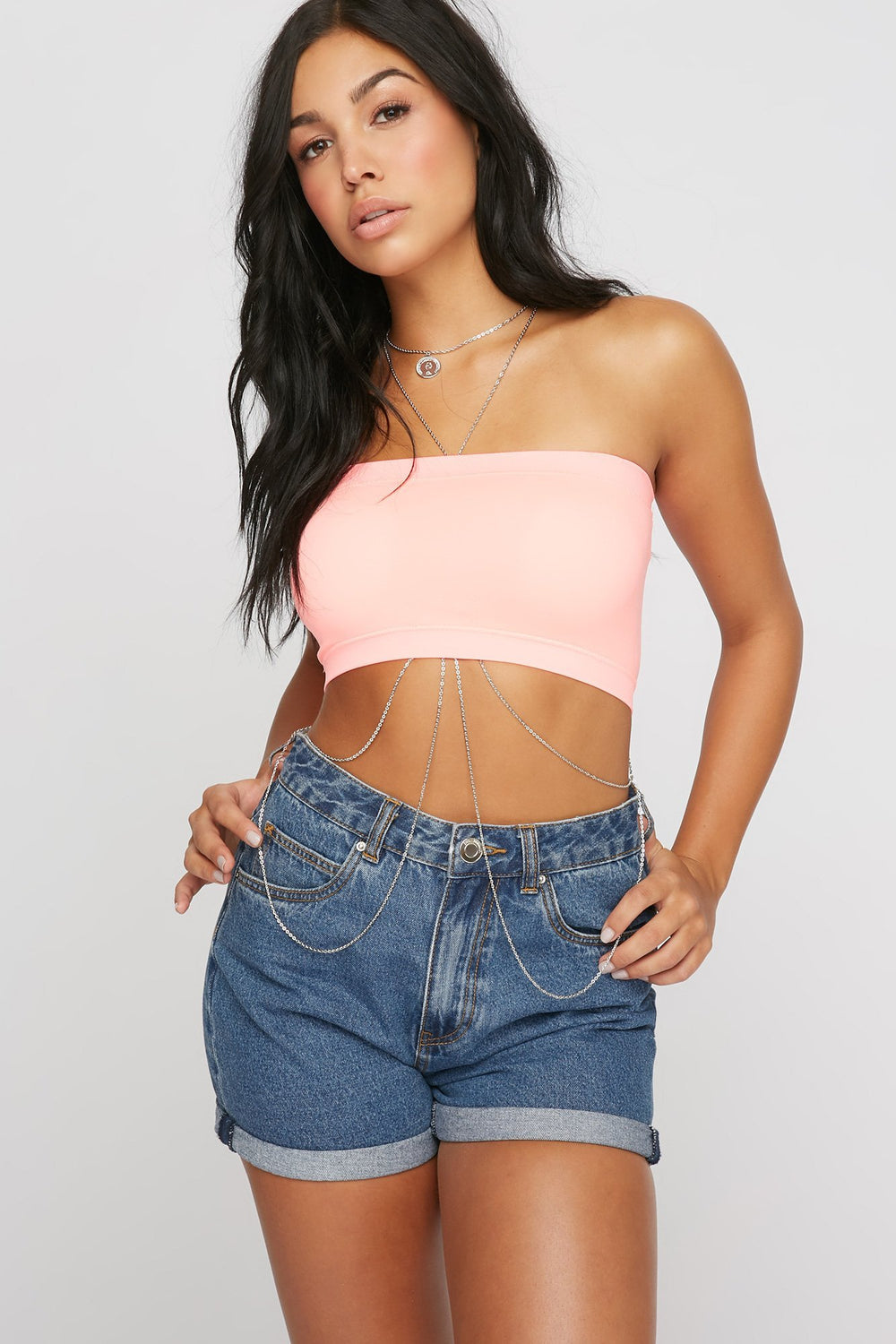 Women Seamless Cropped Tube Top Coral