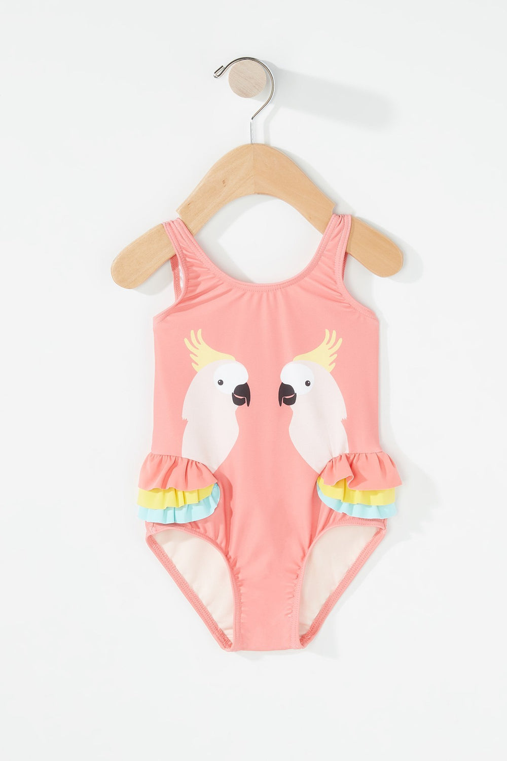 Kids Baby Girl Graphic Ruffle One-Piece Swimsuit Coral