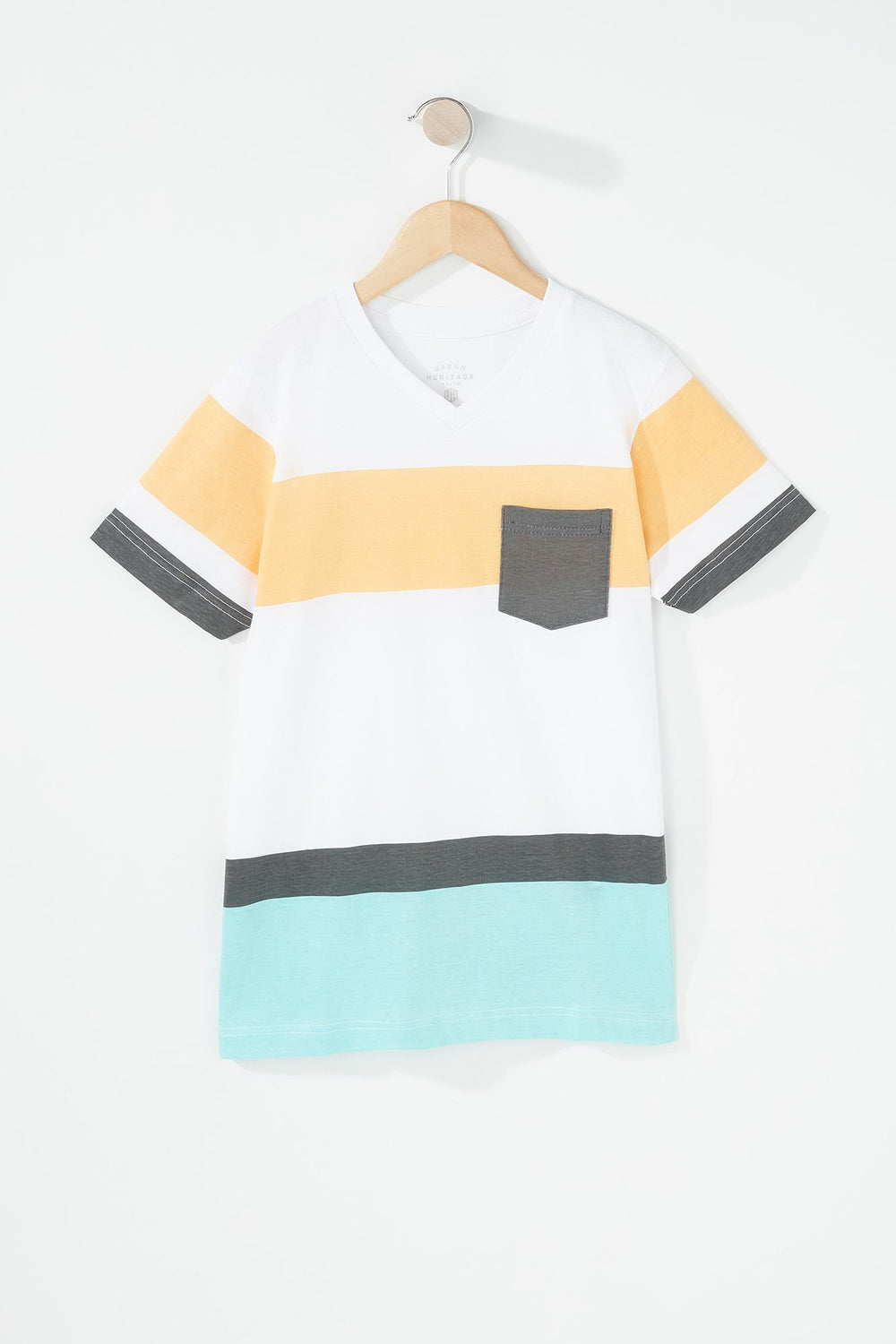 Kids Boys V-Neck Colour Block Pocket T-Shirt Coral