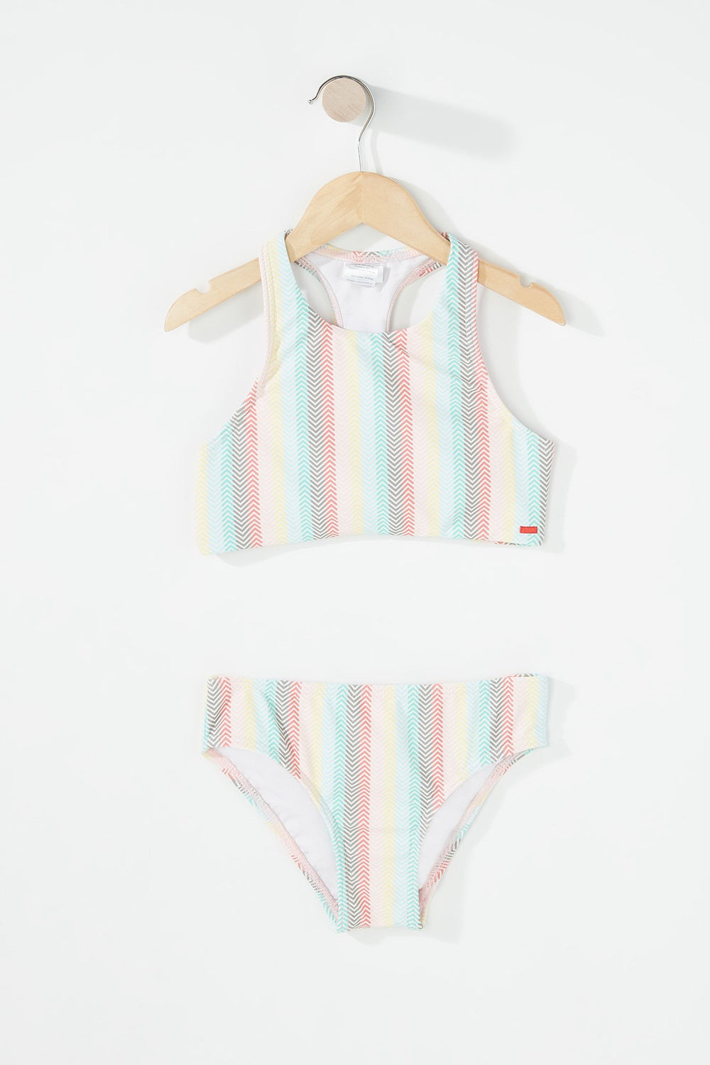 Kids Girls 2-PC Coloured Striped Bikini Coral