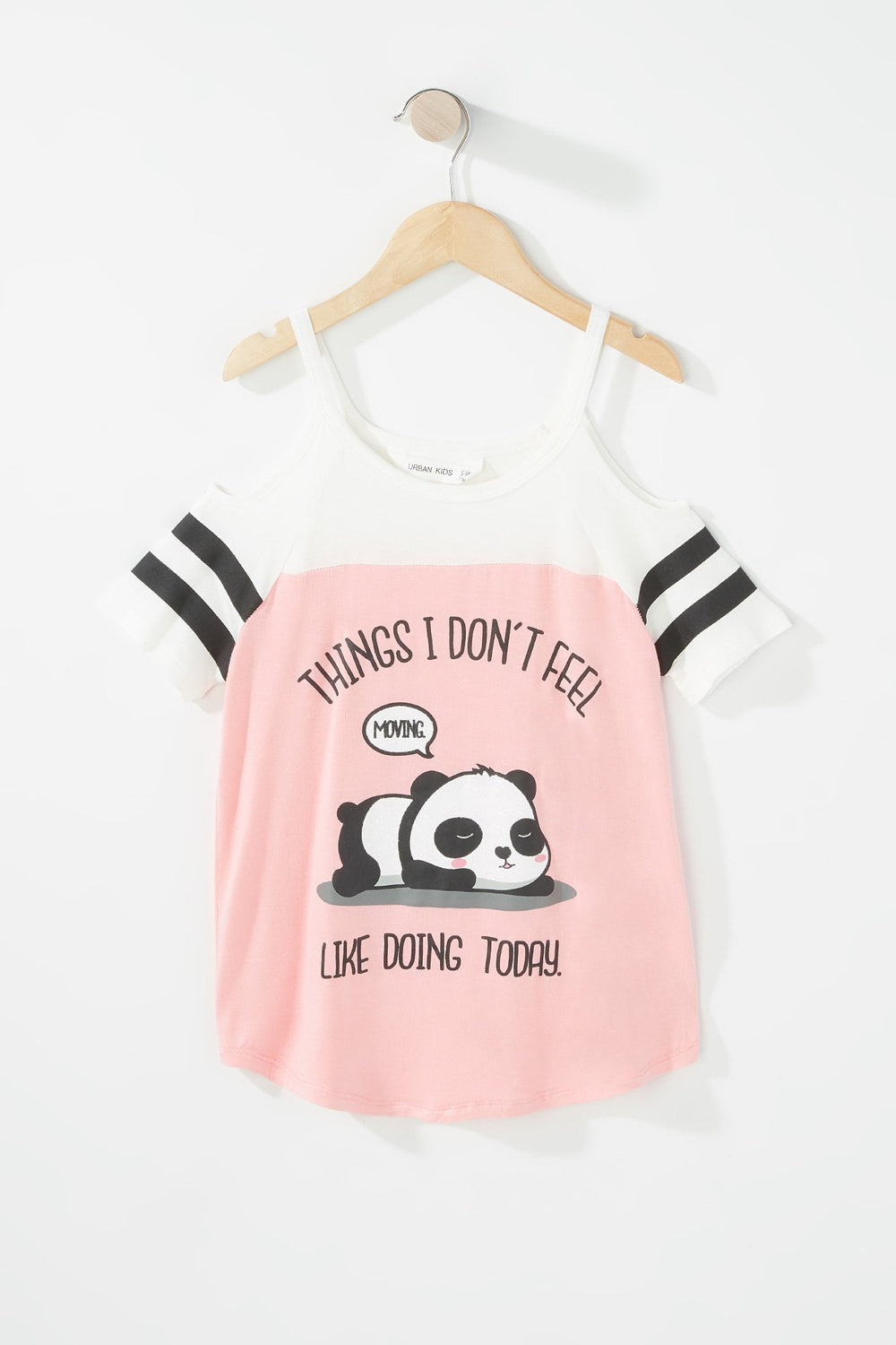 Kids Girls Cold Shoulder Varsity Striped Graphic T-Shirt Coral