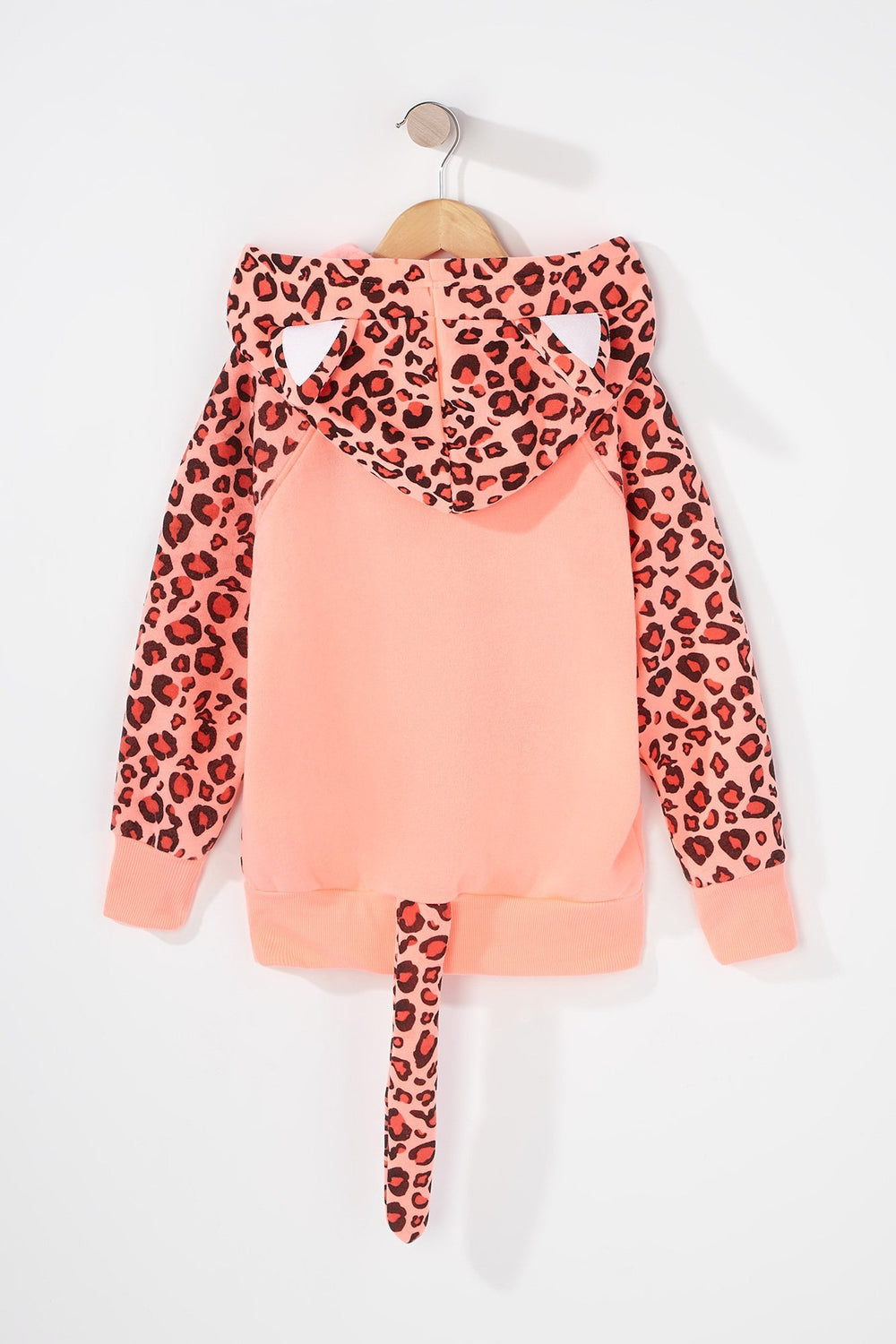 Kids Girls Coral Cheetah Character Popover Hoodie Coral