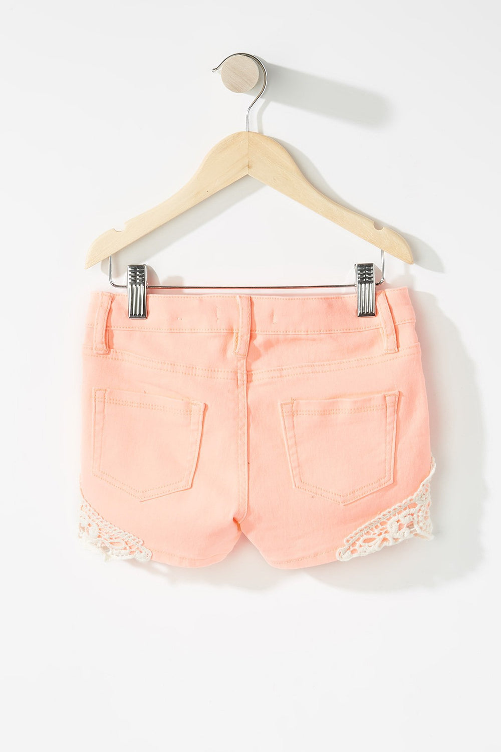 Kids Girls Crochet Coloured Denim Short Coral