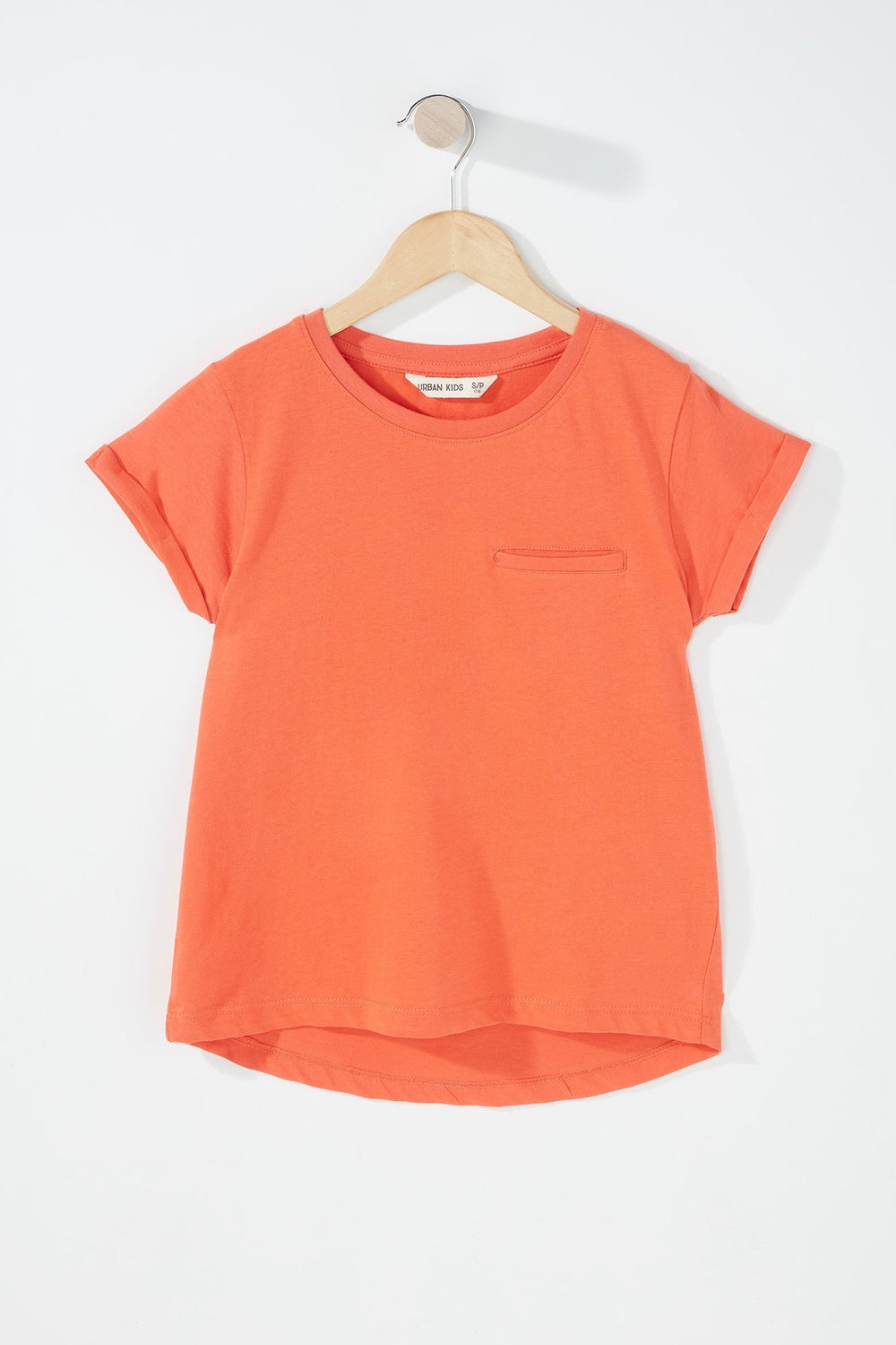 Kids Girls Dolphin Hem Pocket T-Shirt Coral