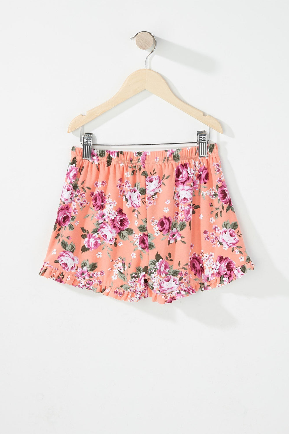 Kids Girls Ruffle Floral Drawstring Tulip Short Coral