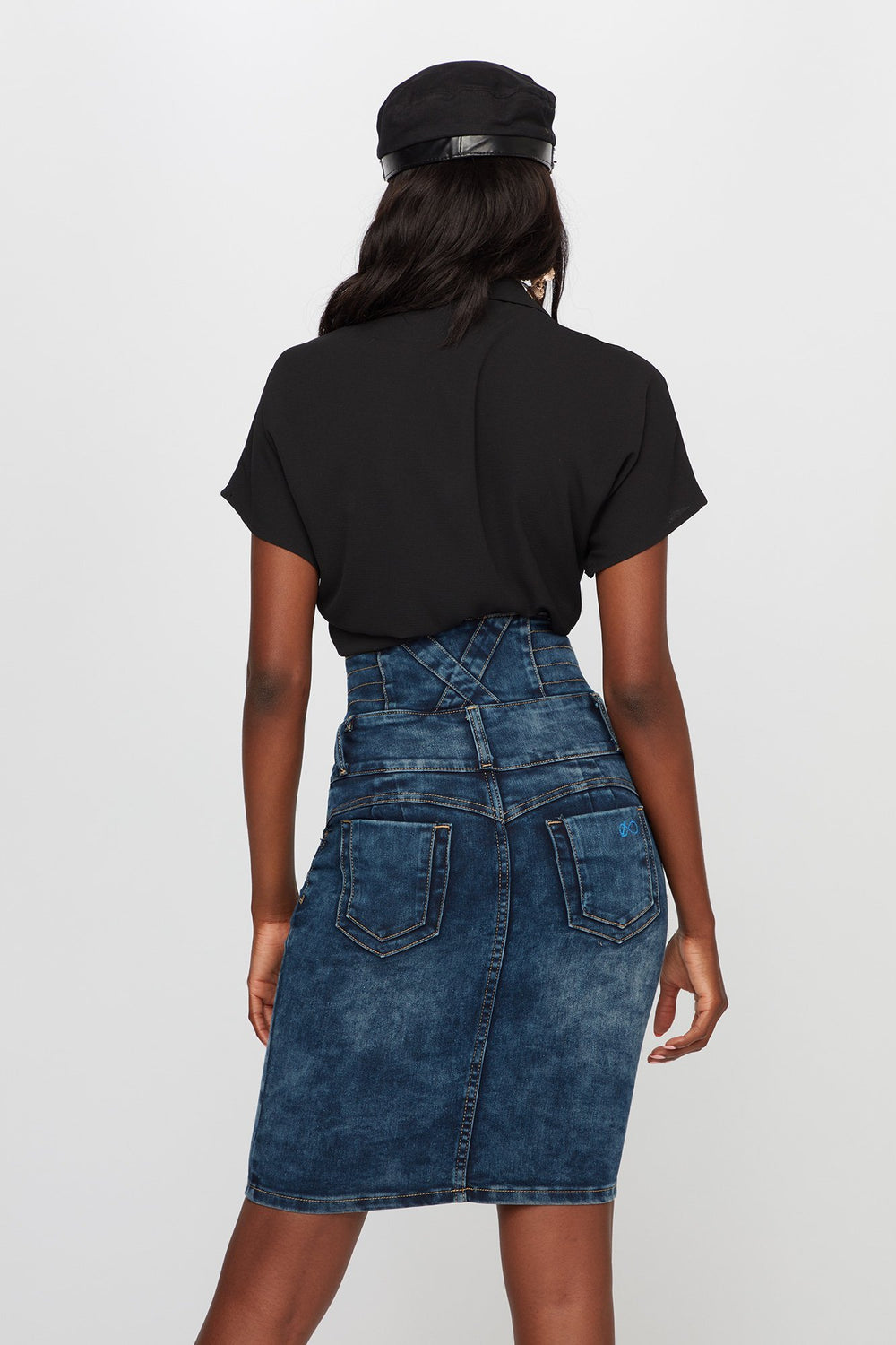 Women High-Rise Corset Denim Skirt Dark Blue
