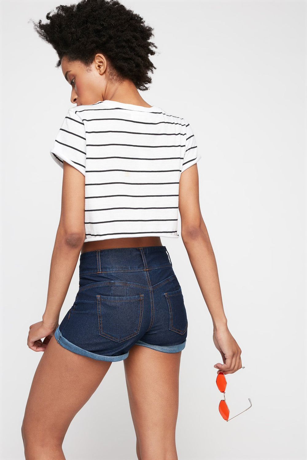 Women 3-Tier Roll-Up Denim Short Dark Blue