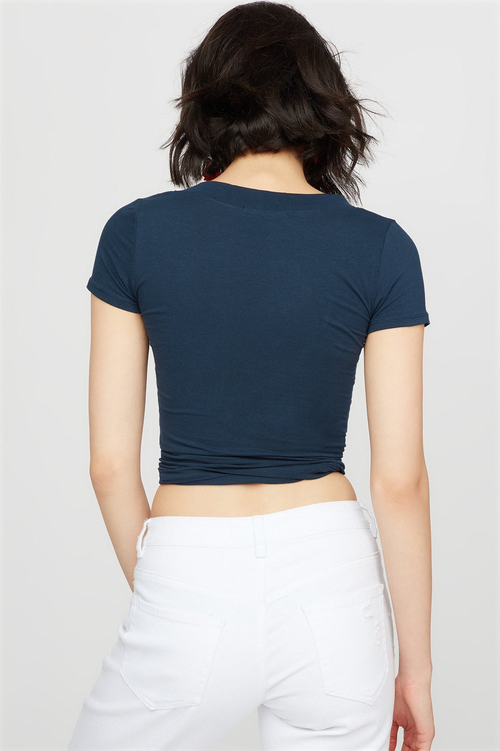 Women Basic V-Neck T-Shirt Dark Blue