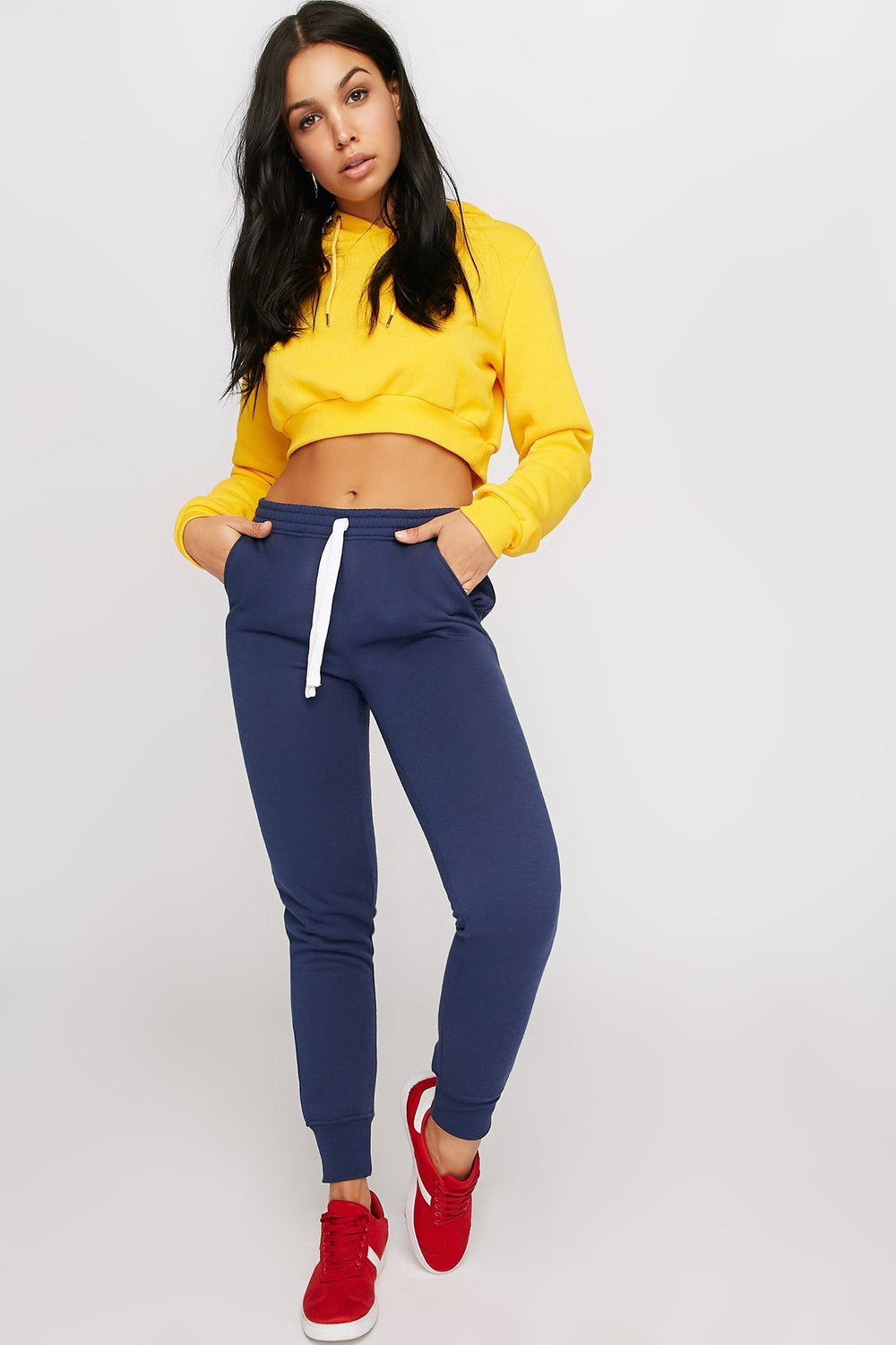 Women Fleece Drawstring Jogger Dark Blue