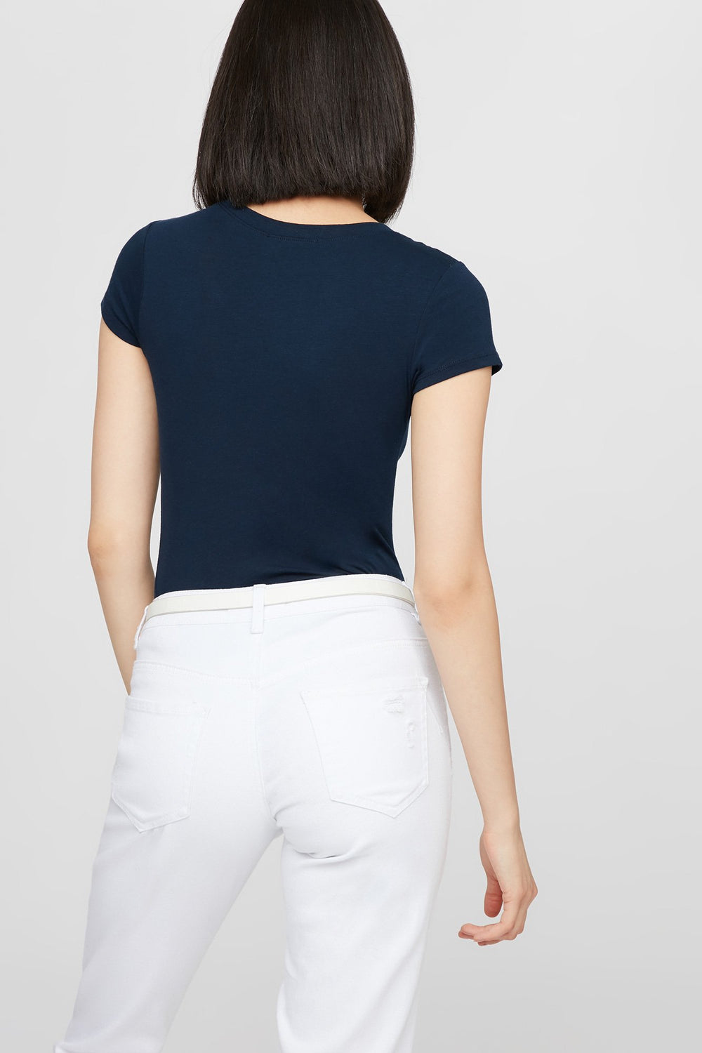 Women Longline Basic Scoop Neck T-Shirt Dark Blue