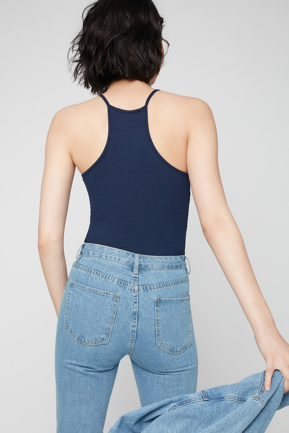Women Ribbed Mock-Neck Camisole Dark Blue