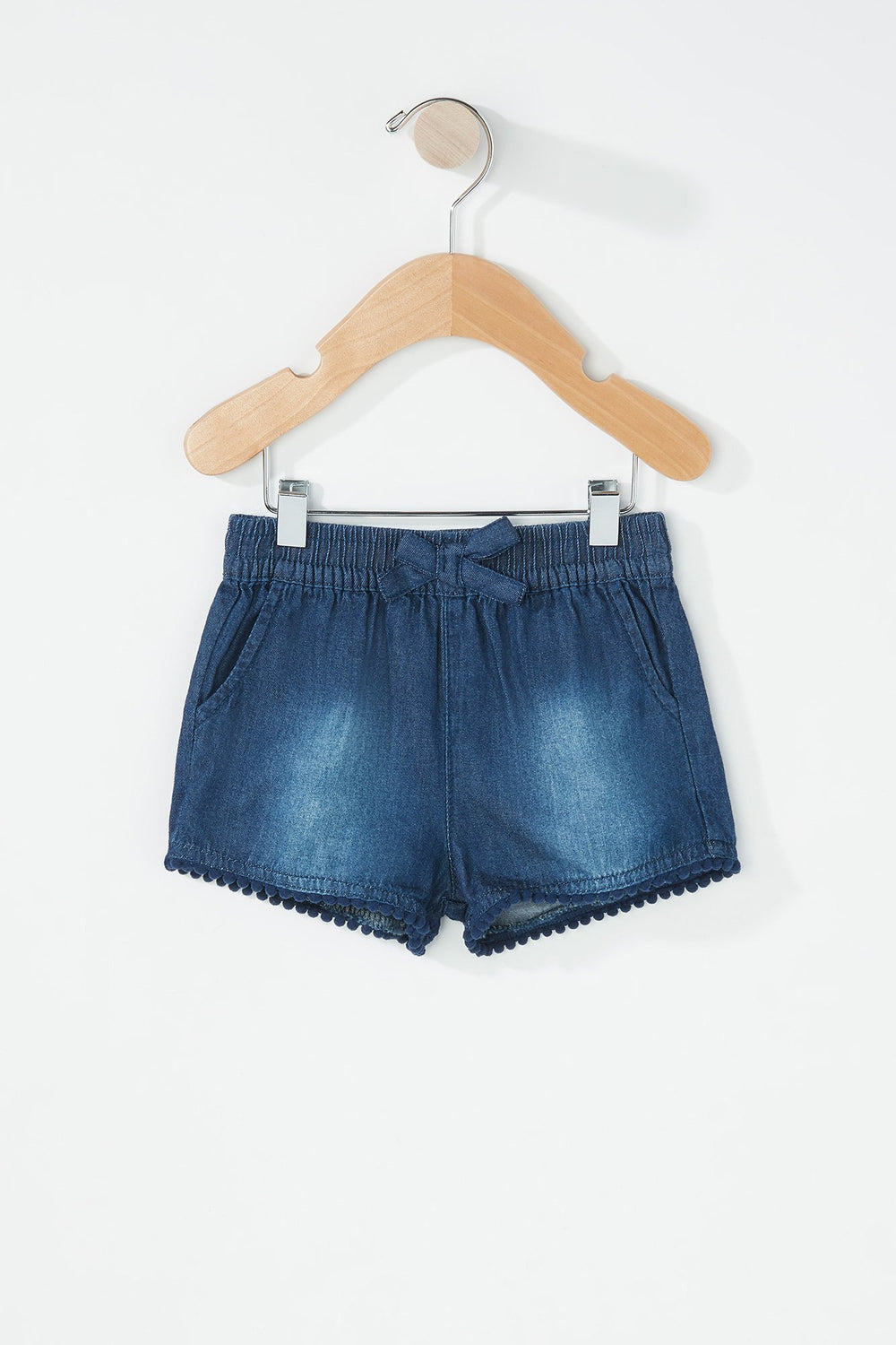 Kids Baby Girl Crochet Hem Drawstring Denim Short Dark Blue
