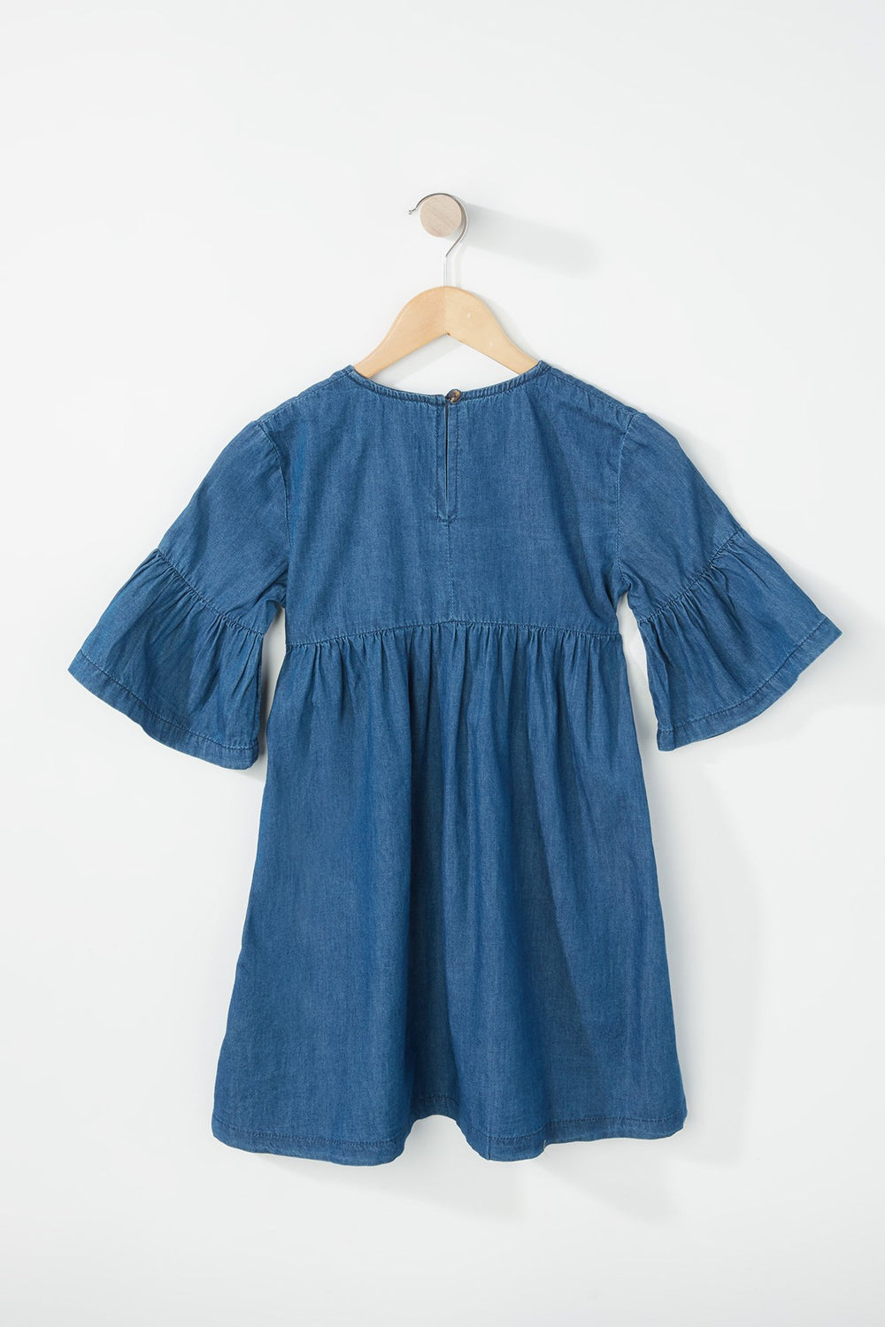 Kids Girls Bell Sleeve Denim Dress Dark Blue