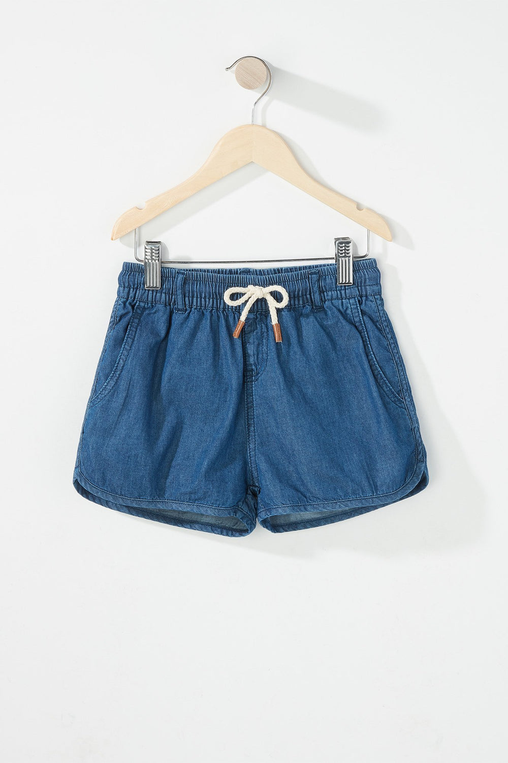 Kids Girls Rope Drawstring Denim Short Dark Blue