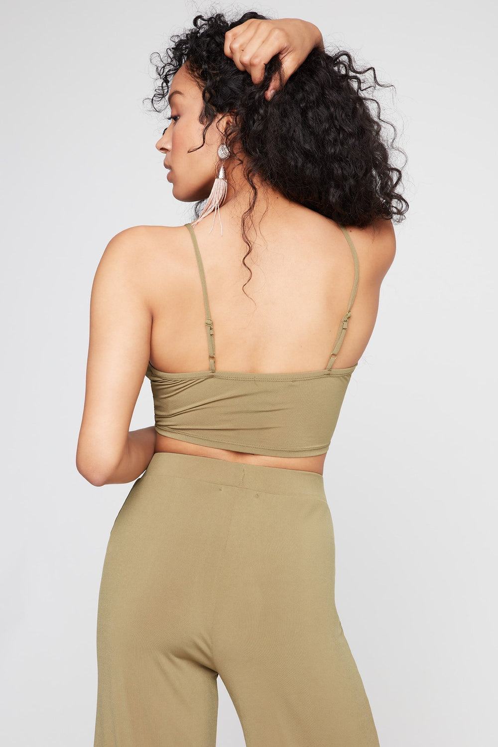 Women Front-Knot Cropped Camisole Dark Green