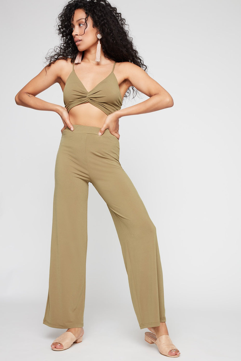 Women High-Rise Pull-On Wide-Leg Pant Dark Green