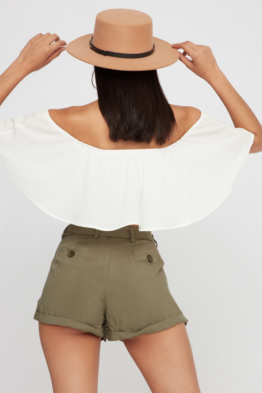 Women Lightweight Self-Tie Roll-Up Paperbag Short Dark Green