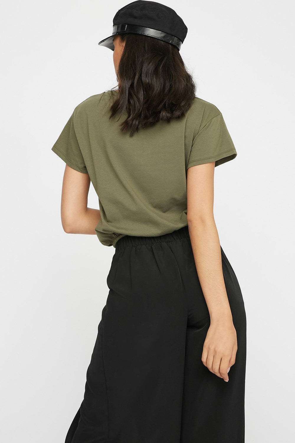 Women Cropped Cinched Drawstring T-Shirt Dark Green