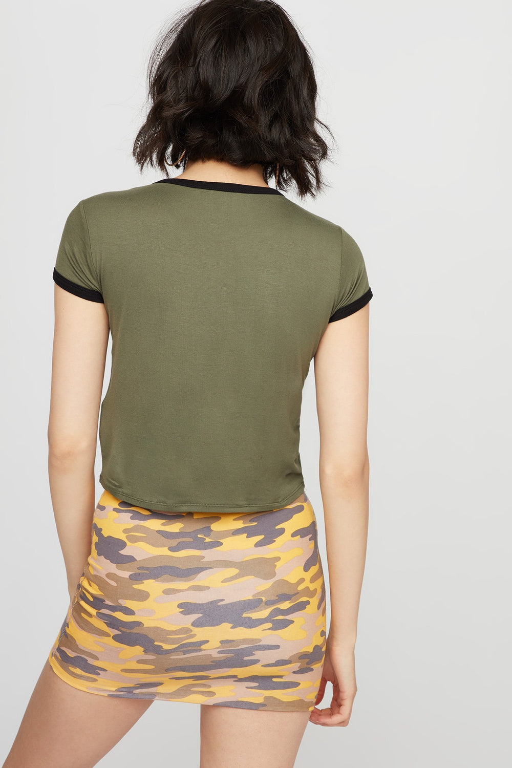 Women Cropped Ringer T-Shirt Dark Green